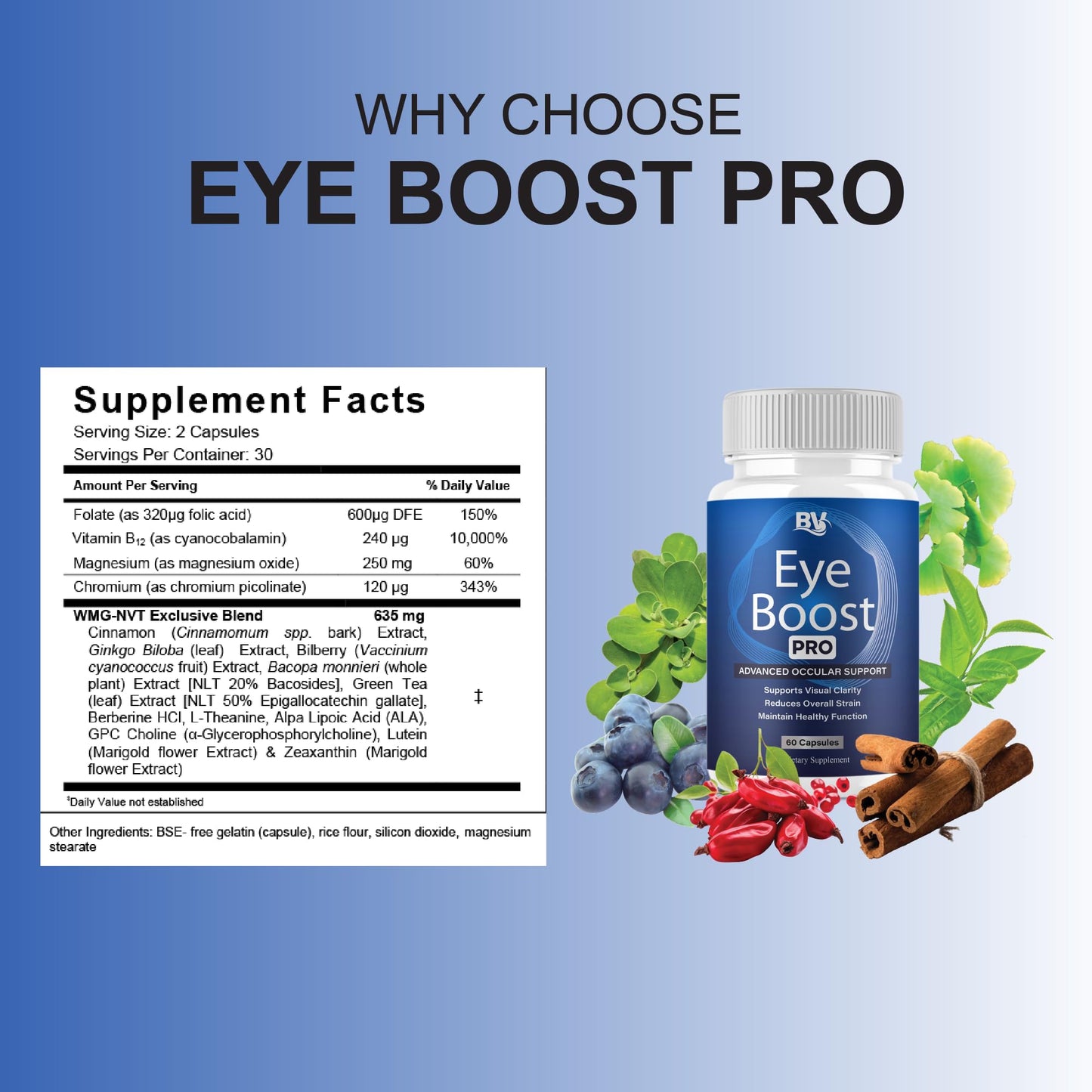 BLUE VIBE Eye Boost Pro Maximum Strength Overall Health & Wellness Support Supplement Capsules, 180 Count