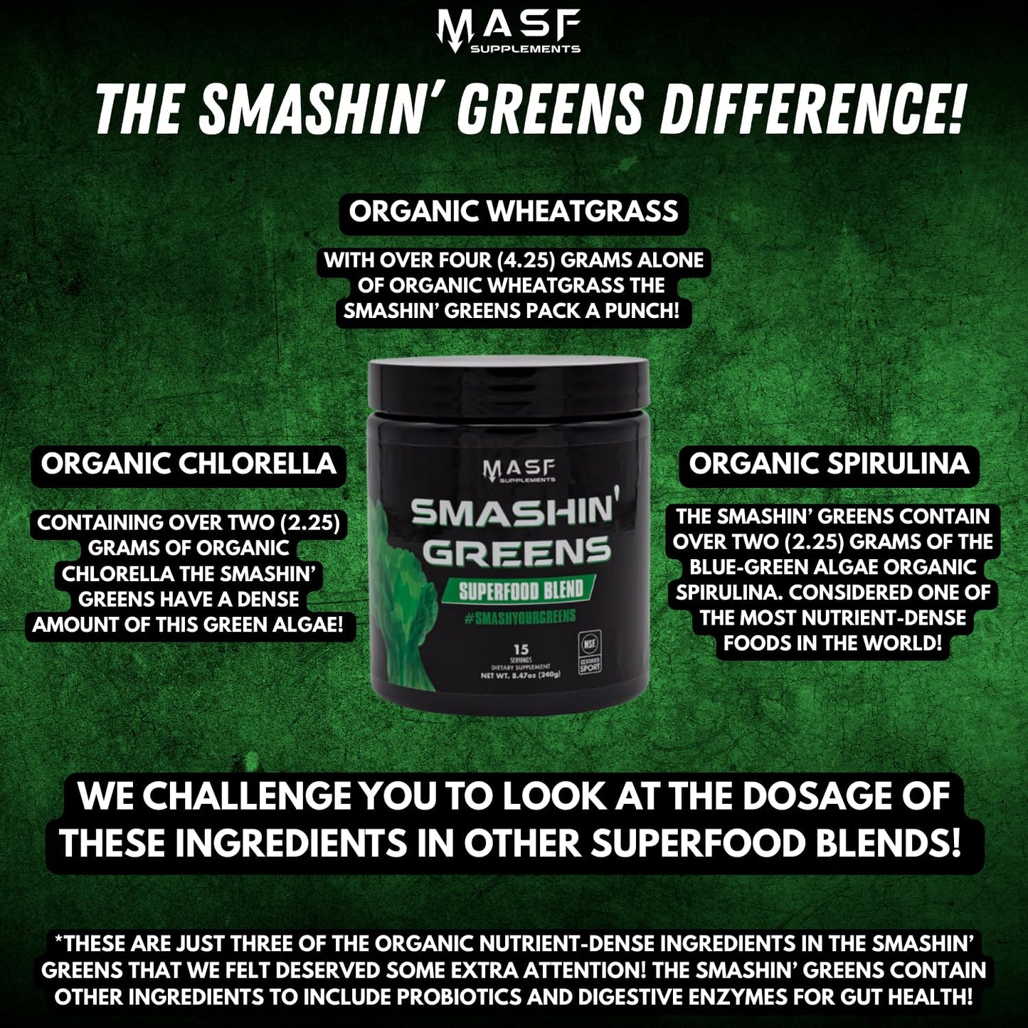MASF Smashin' Greens Superfood Organic Blend Powder 8.47 Ounce