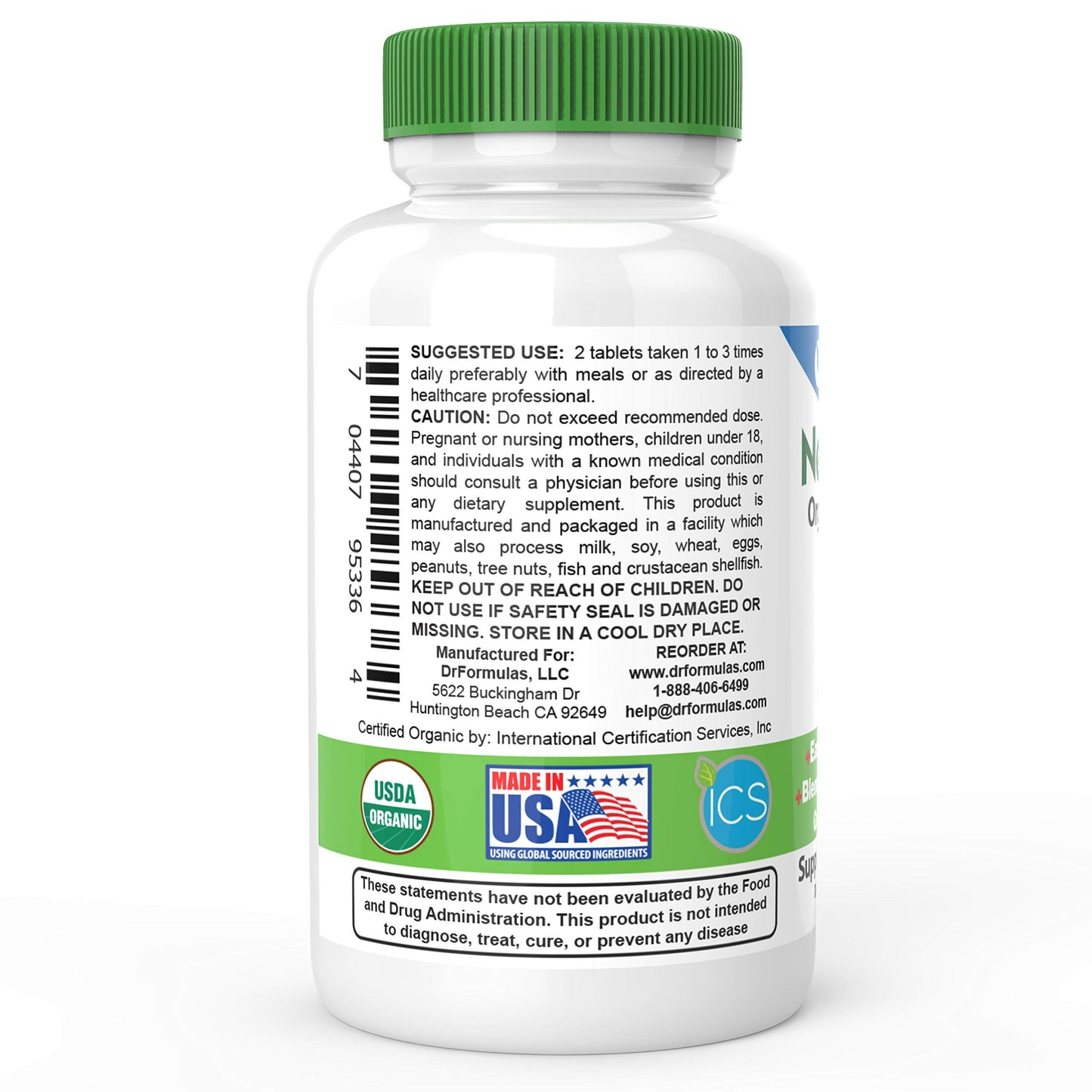 DrFormulas Organic Prebiotic Fiber for Constipation Relief Nexabiotic Superfood Probiotic Digestive Health 60 Tablets