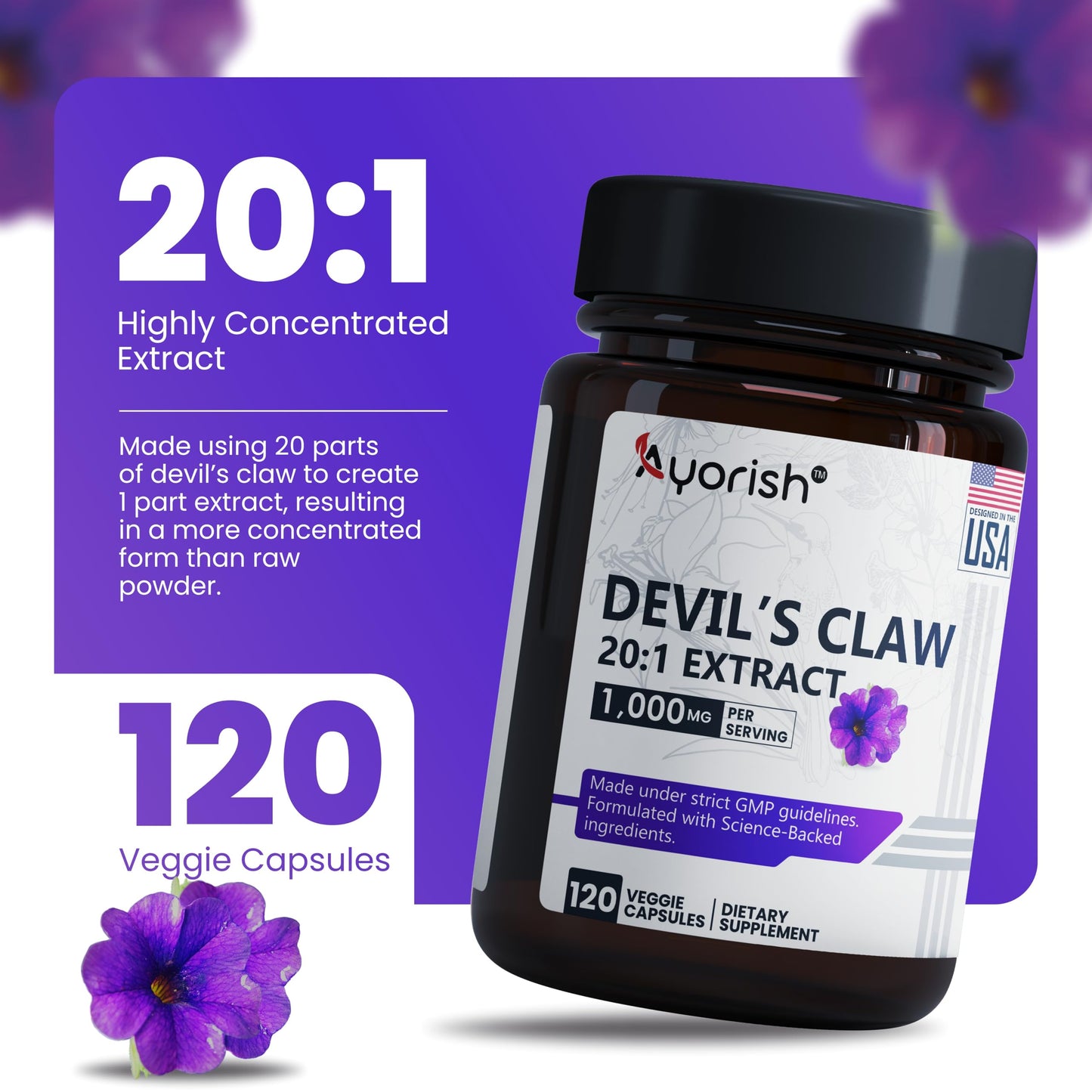 Ayorish Devils Claw 1000mg Capsule, 120 Count