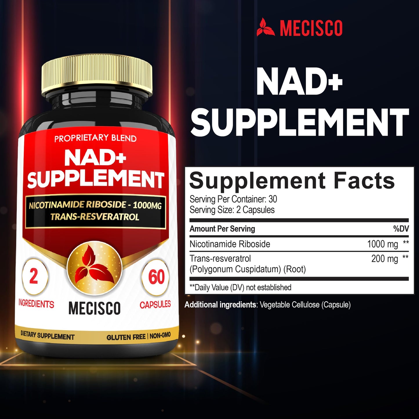 Mecisco 2in1 Supplement with Nicotinamide Riboside & Resveratrol, 60 Capsules