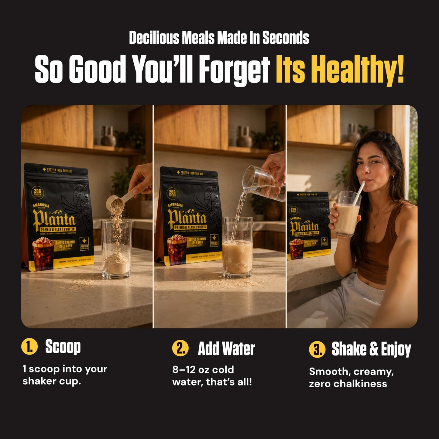 Ambrosia Plant Based Protein Powder Salted Caramel Cold Brew 1.75 Pounds
