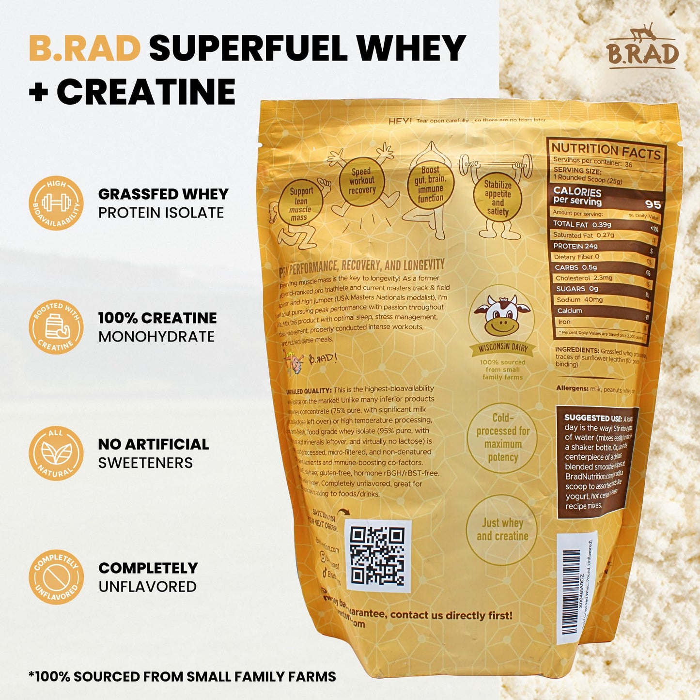 B.rad Superfuel Grass-Fed Whey Protein Isolate Powder with Creatine, 32 Servings