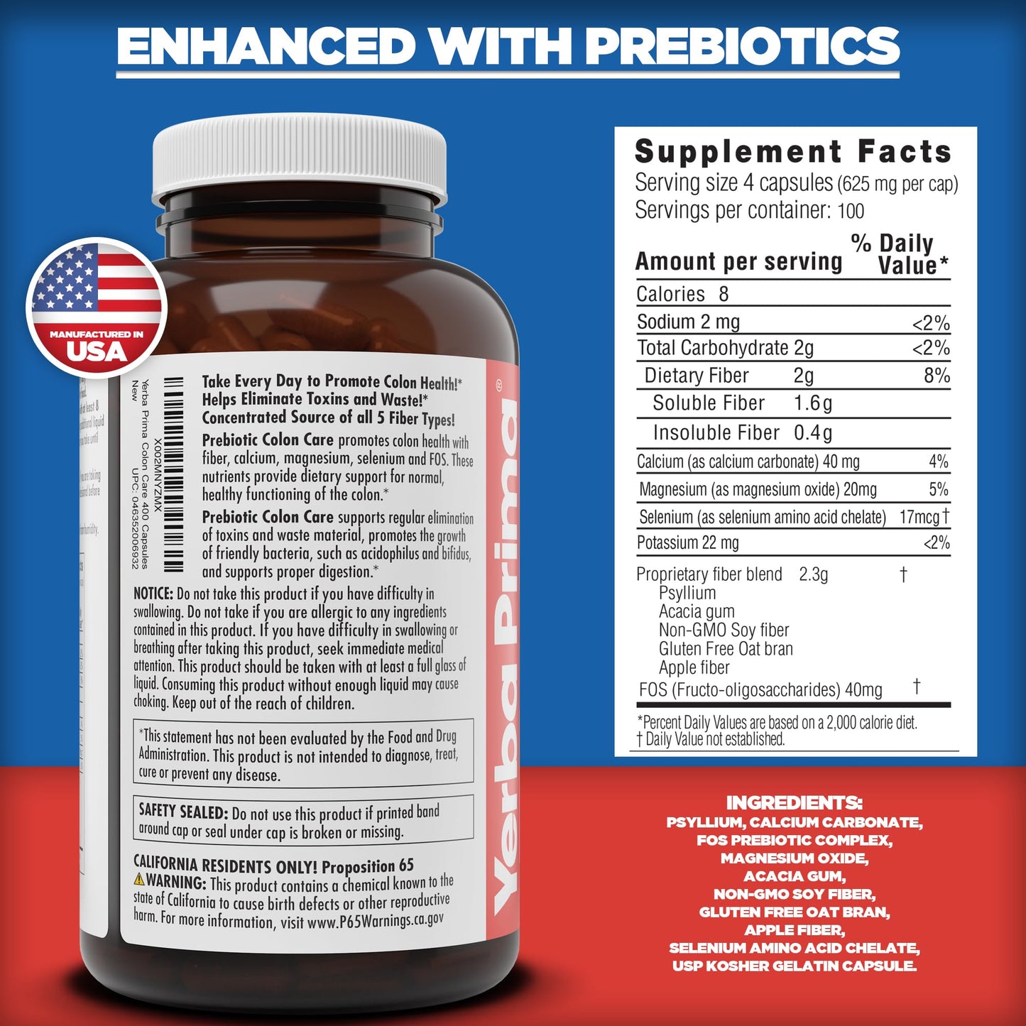 Yerba Prima Prebiotic Colon Care Capsules, 800 Capsules