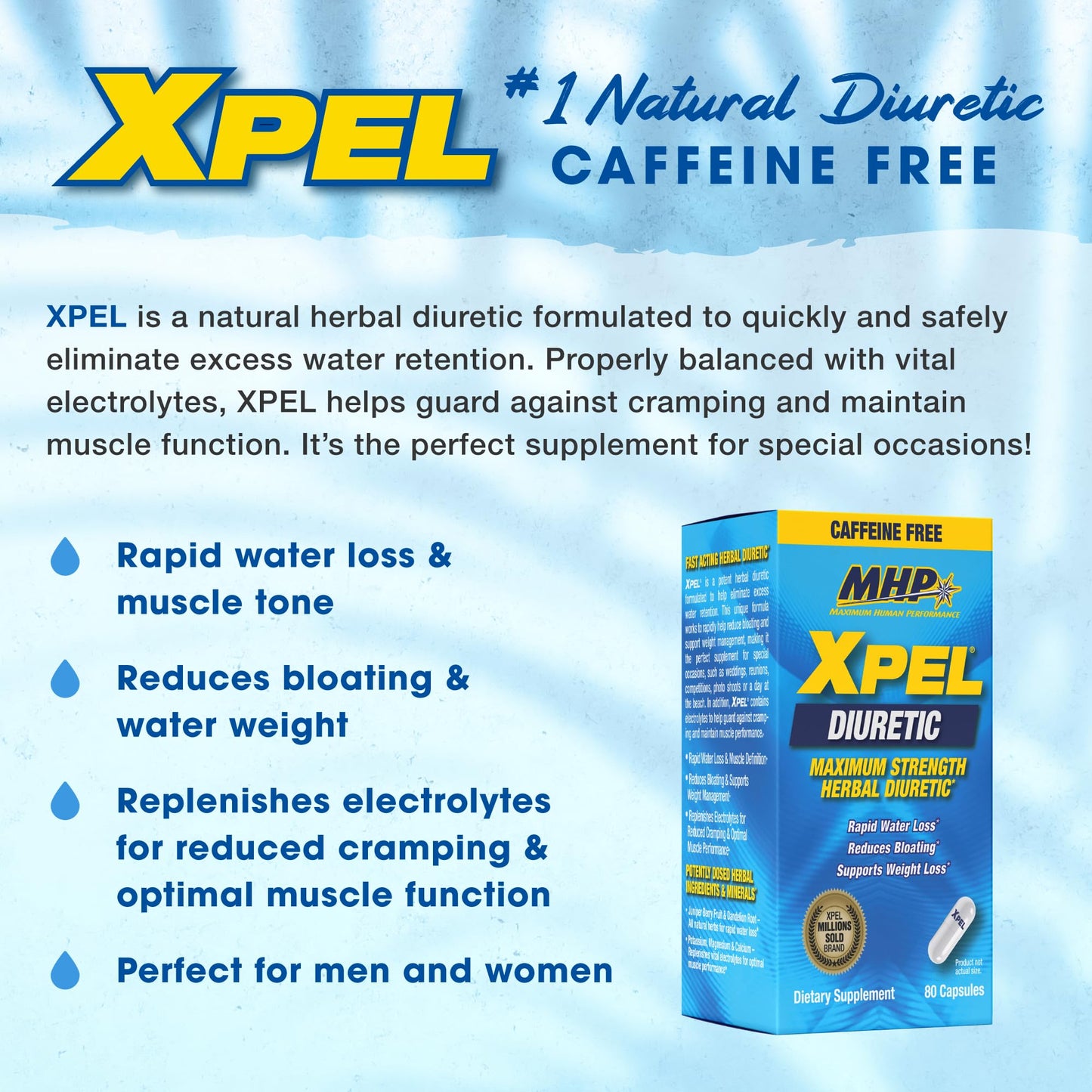 Maximum Human Performance Xpel Maximum Strength Diuretic Water Pills 80 Capsules