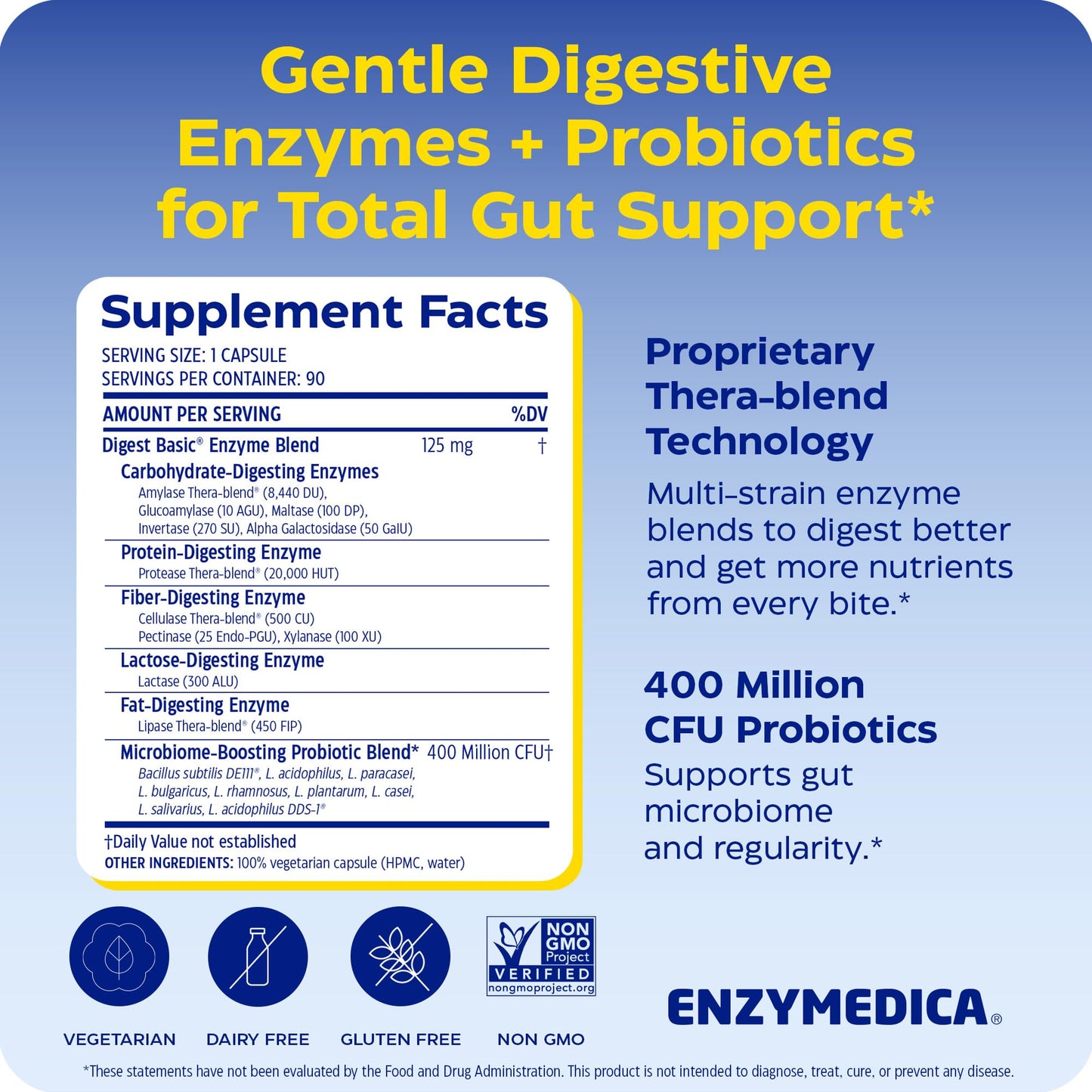 Enzymedica Digest Basic + Probiotics Capsules, 90 Capsules