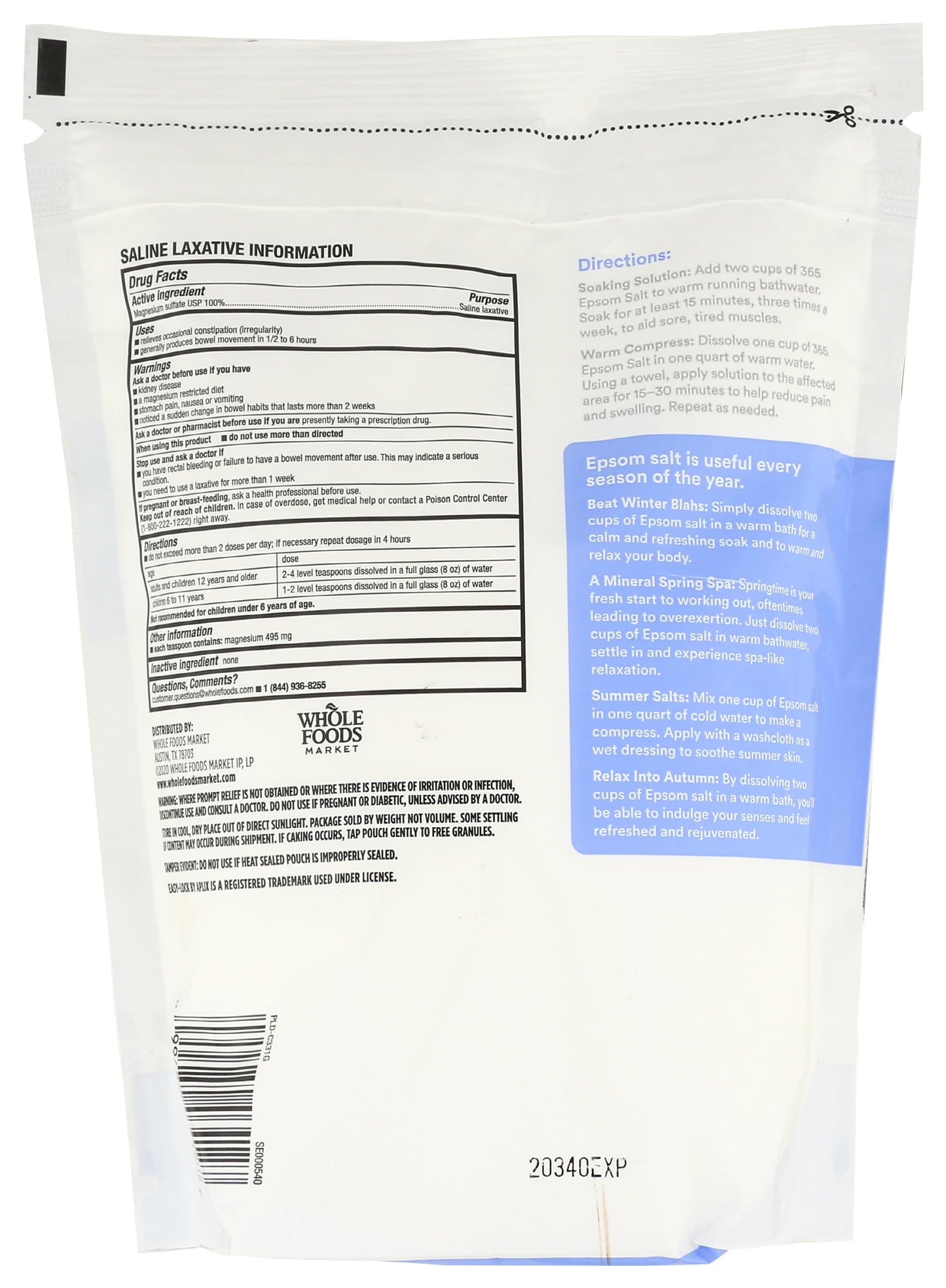 365 by Whole Foods Market First Aid Epsom Salt Magnesium Sulfate USP Powder, 64 Ounce