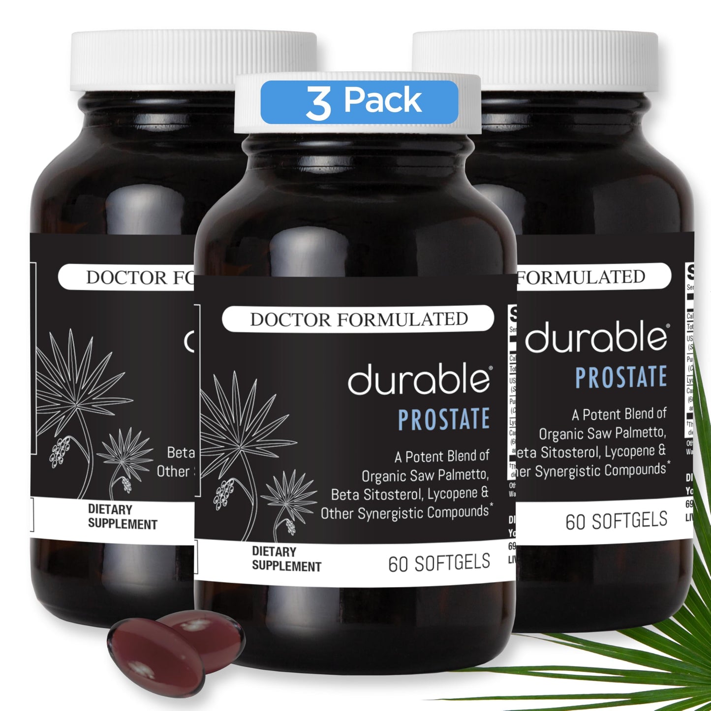Durable Prostate Men Health Supplement Saw Palmetto + Beta Sitosterol Blend Urinary Flow Bladder Function Vitality Daily Wellness, 180 Softgels