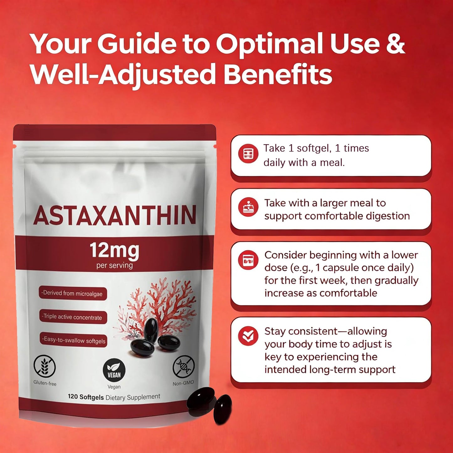 Umizze Premium Astaxanthin 12mg Softgels, 120 Count