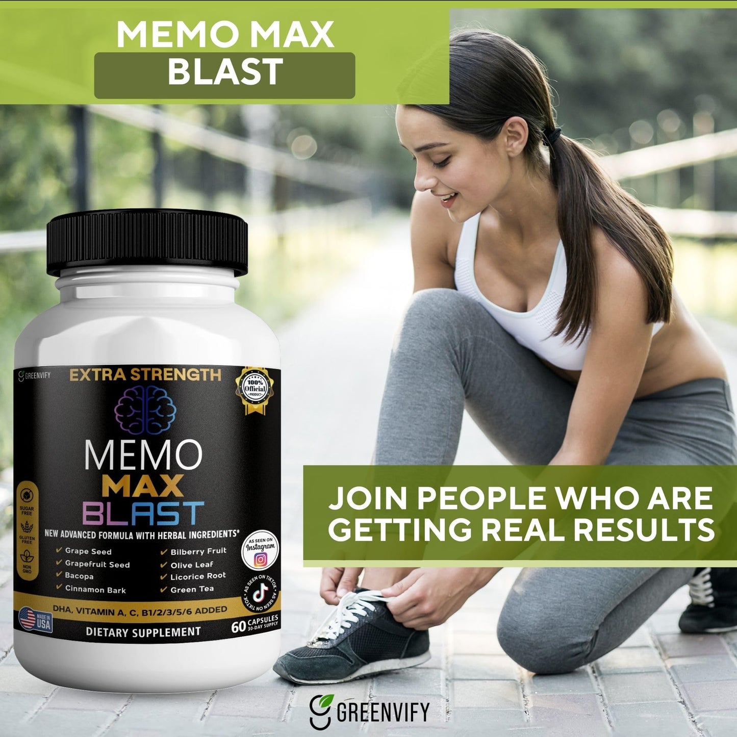 GREENVIFY Memo Max Blast Extra Strength Brain Supplement Capsule, 60 Capsules