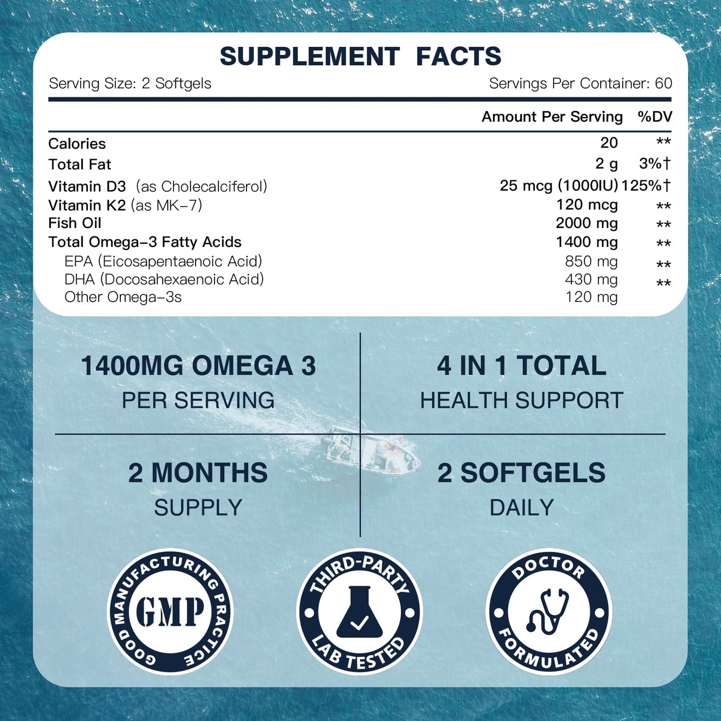 DRFOSTER Omega-3 Fish Oil 2000mg Softgels 120