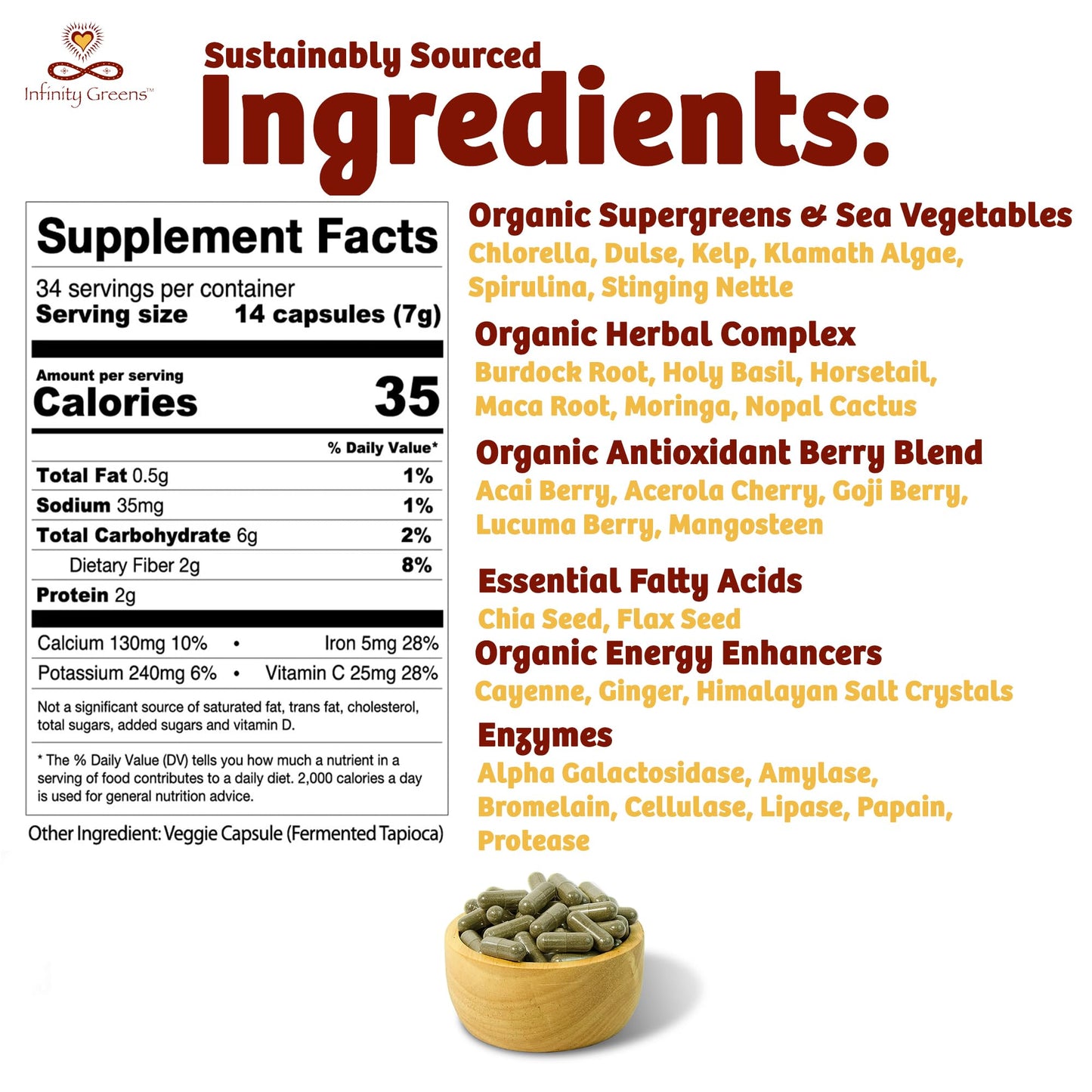 Infinity Greens Bundle: Infinity Superfood Greens Capsules, 30 Capsules; Infinity-C Vitamin C Complex, 30 Servings