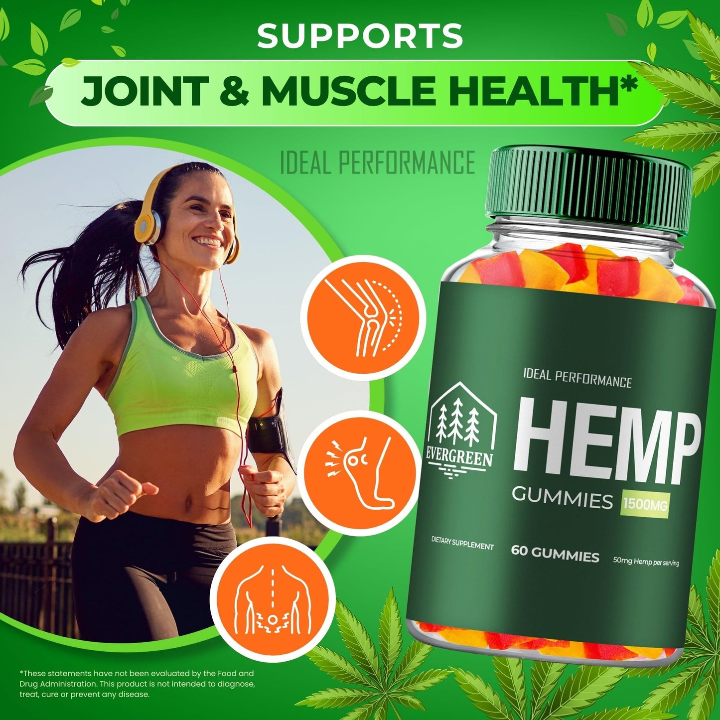 IDEAL PERFORMANCE Evergreen Hemp Gummies Gummy, 180 Count