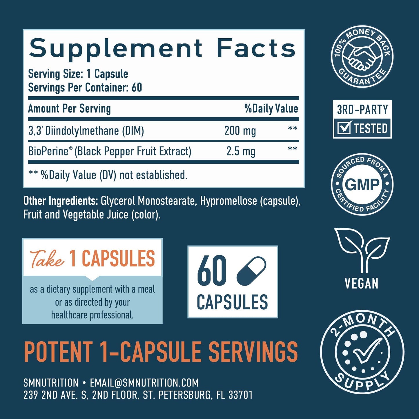 SMNutrition DIM Supplement 200 mg for Hormone Balance Capsule 60 Count