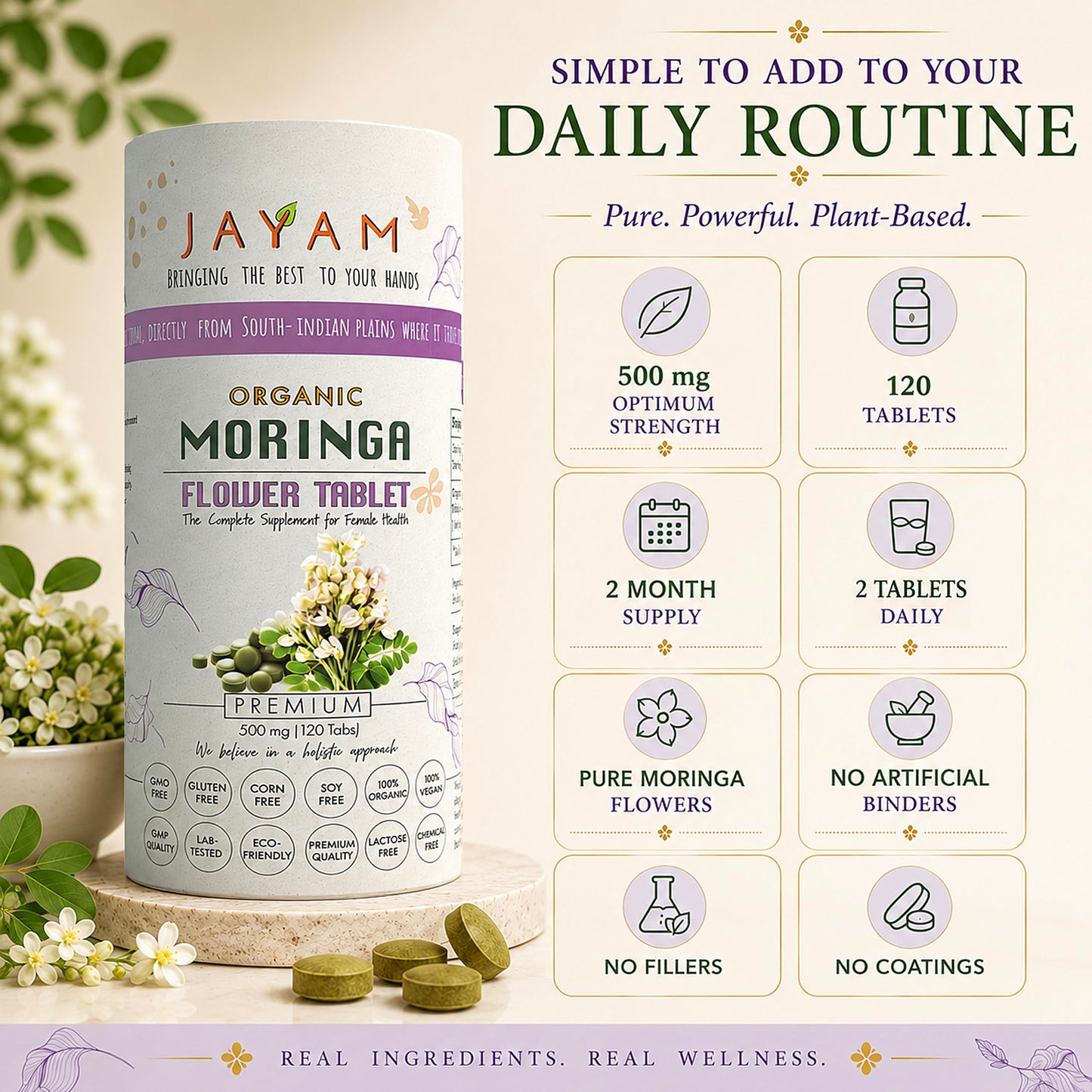 JAYAM Organic Moringa Flower Tablets 120 Tablets