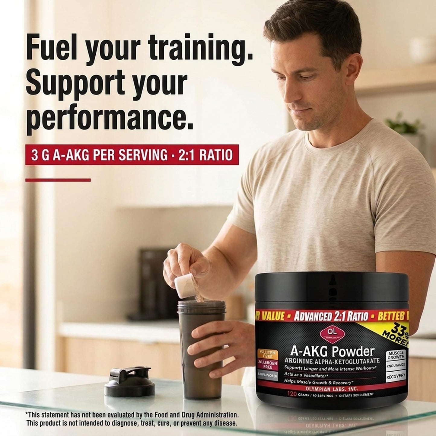 Olympian Labs PSN A-AKG Powder for Men's Health, Energy & Sports Nutrition Performance, 4.2 Ounce