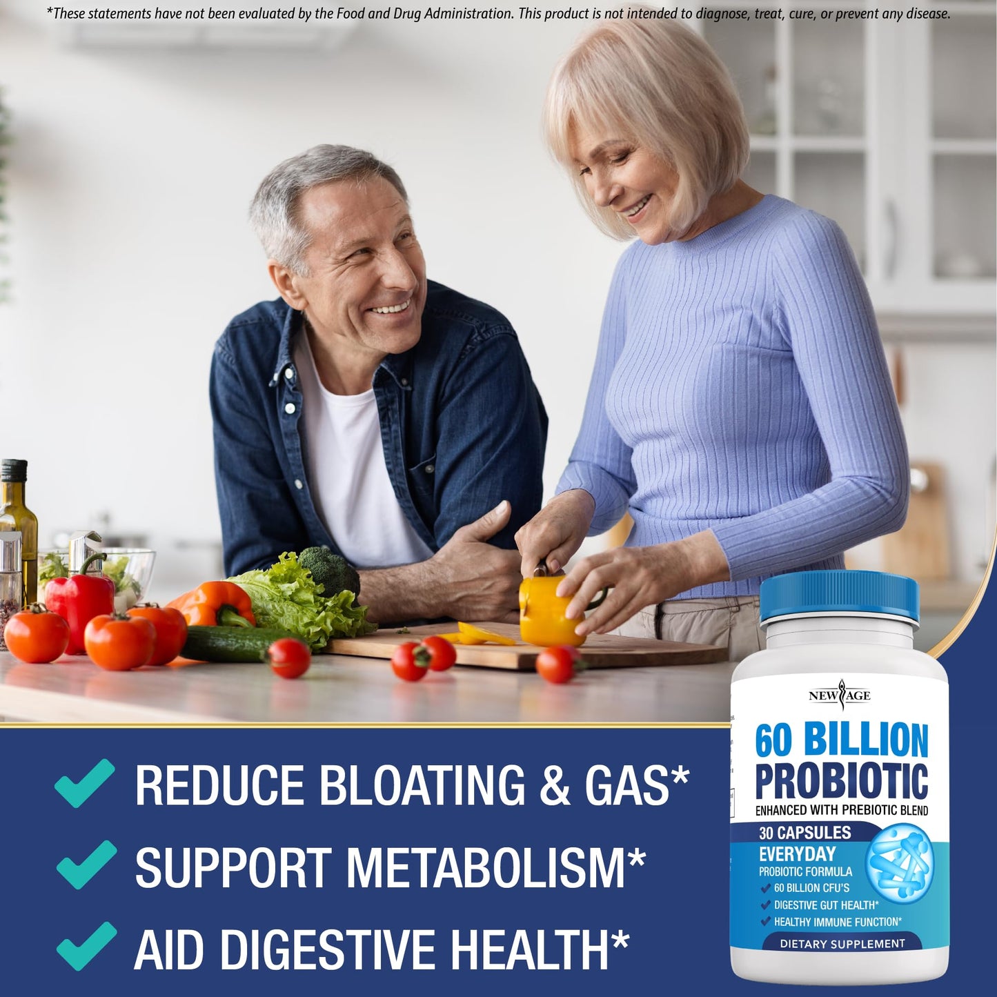 NEW AGE Probiotics 60 Billion CFU with Prebiotic Formula Capsules, 60 Count