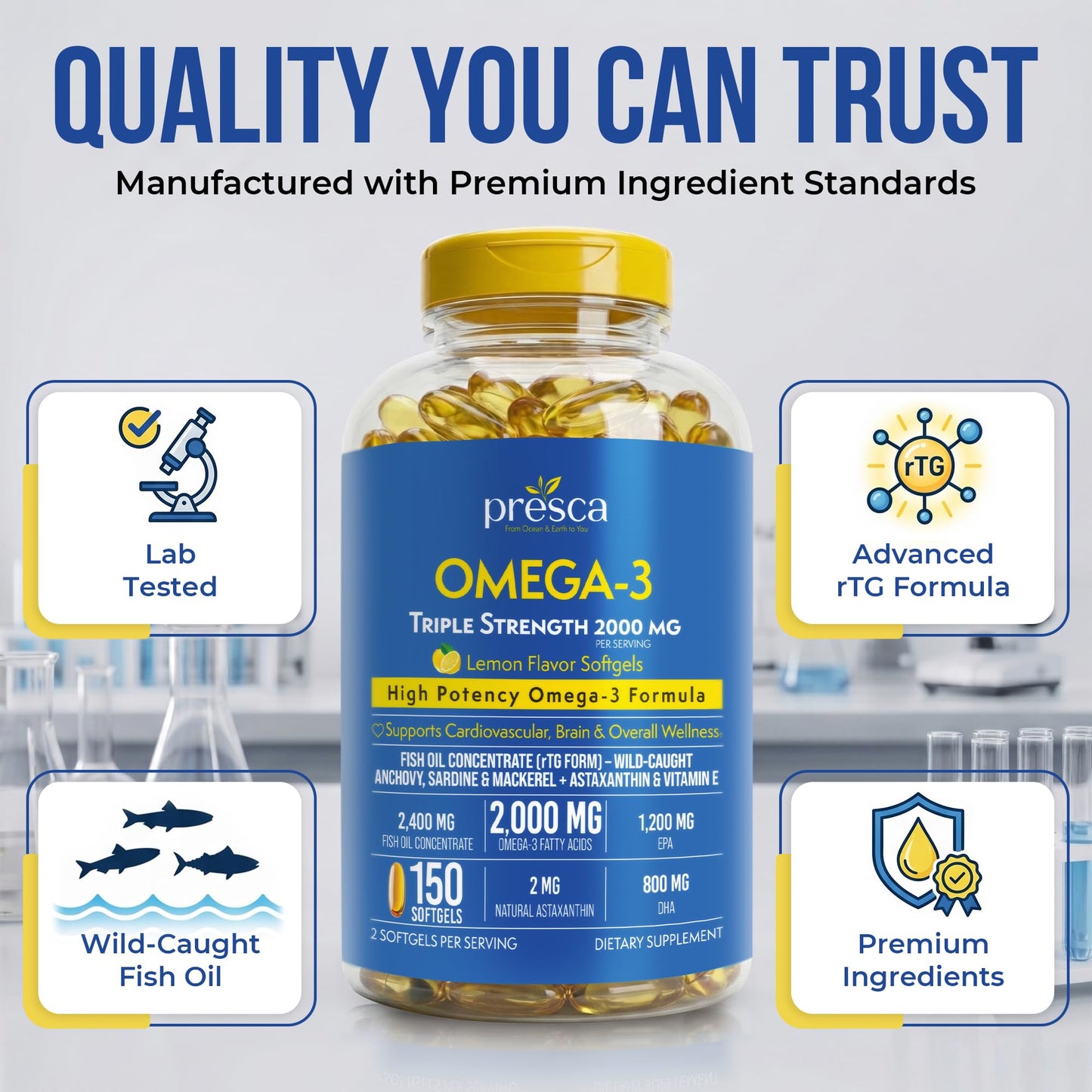 Presca Triple Strength Omega-3 Fish Oil Softgels, 150 Count