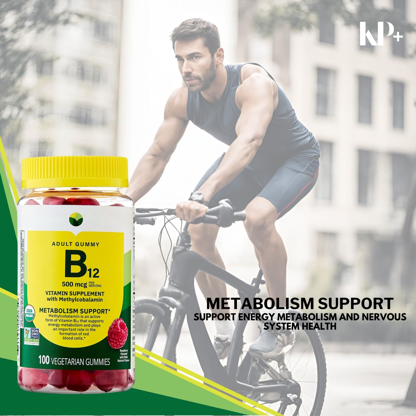 KP+ Vitamin B12 Gummies 500 mcg Methylcobalamin, 100 Vegetarian Gummies