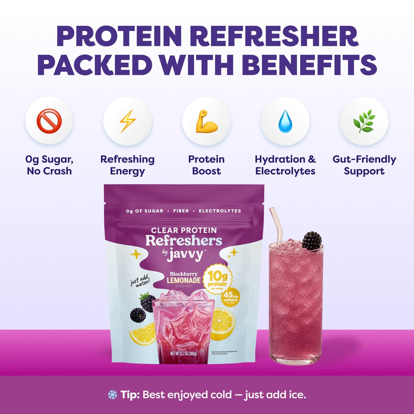 Javvy Clear Protein Powder with Clear Whey Protein Blackberry Lemonade 12.7 oz