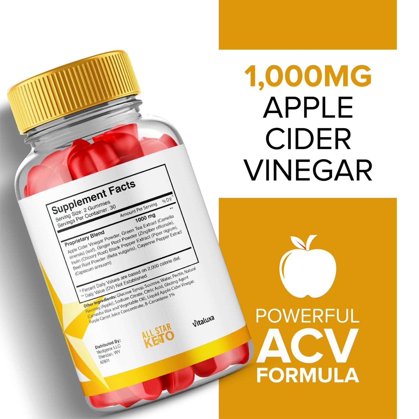Vitaluxa All Star Keto ACV Gummies, ACV+BHB Formula, 120 Gummies