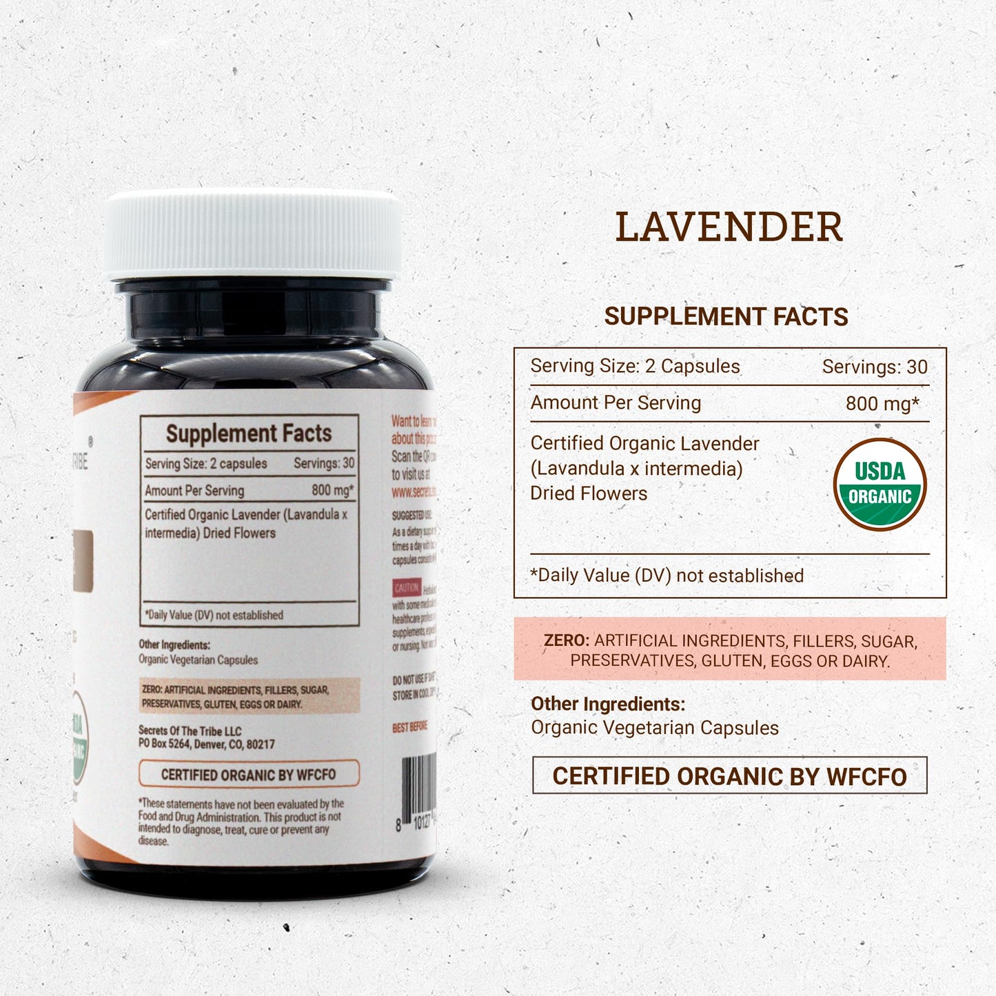 Secrets of the Tribe Lavender USDA Organic 60 Capsules