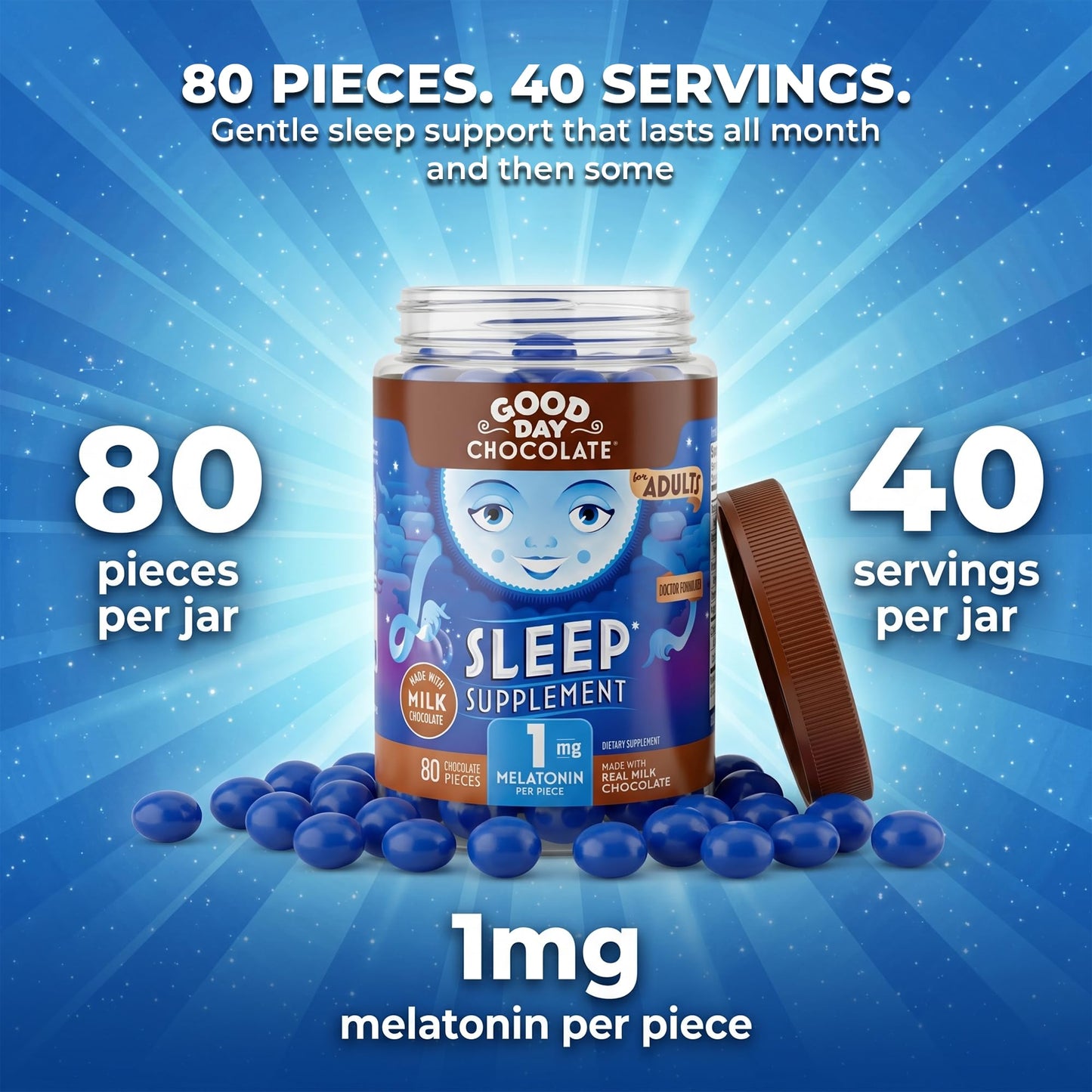 Good Day Chocolate Melatonin for Adults 80 Capsules
