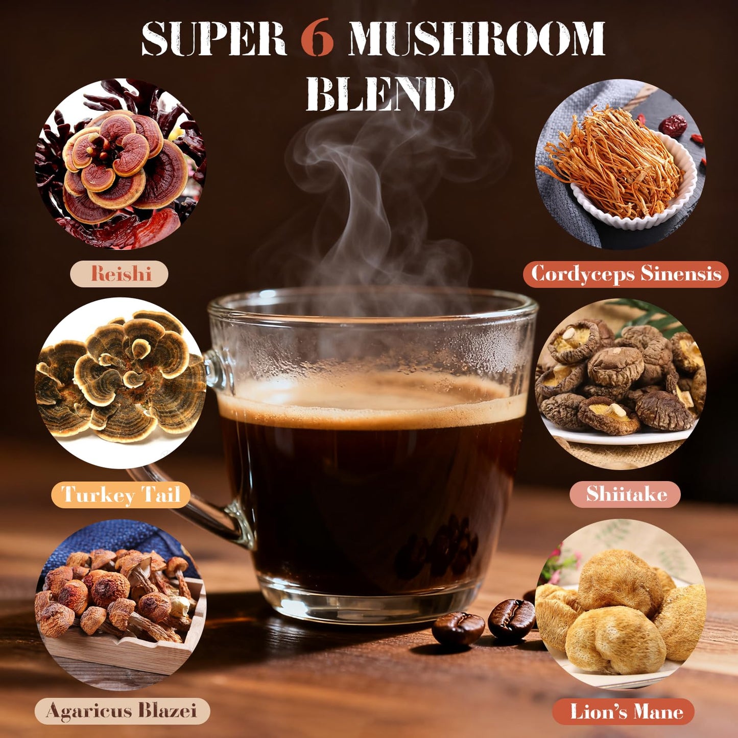MYKAF Mushroom Coffee Powder with 2000mg Mushrooms, 6.35 oz