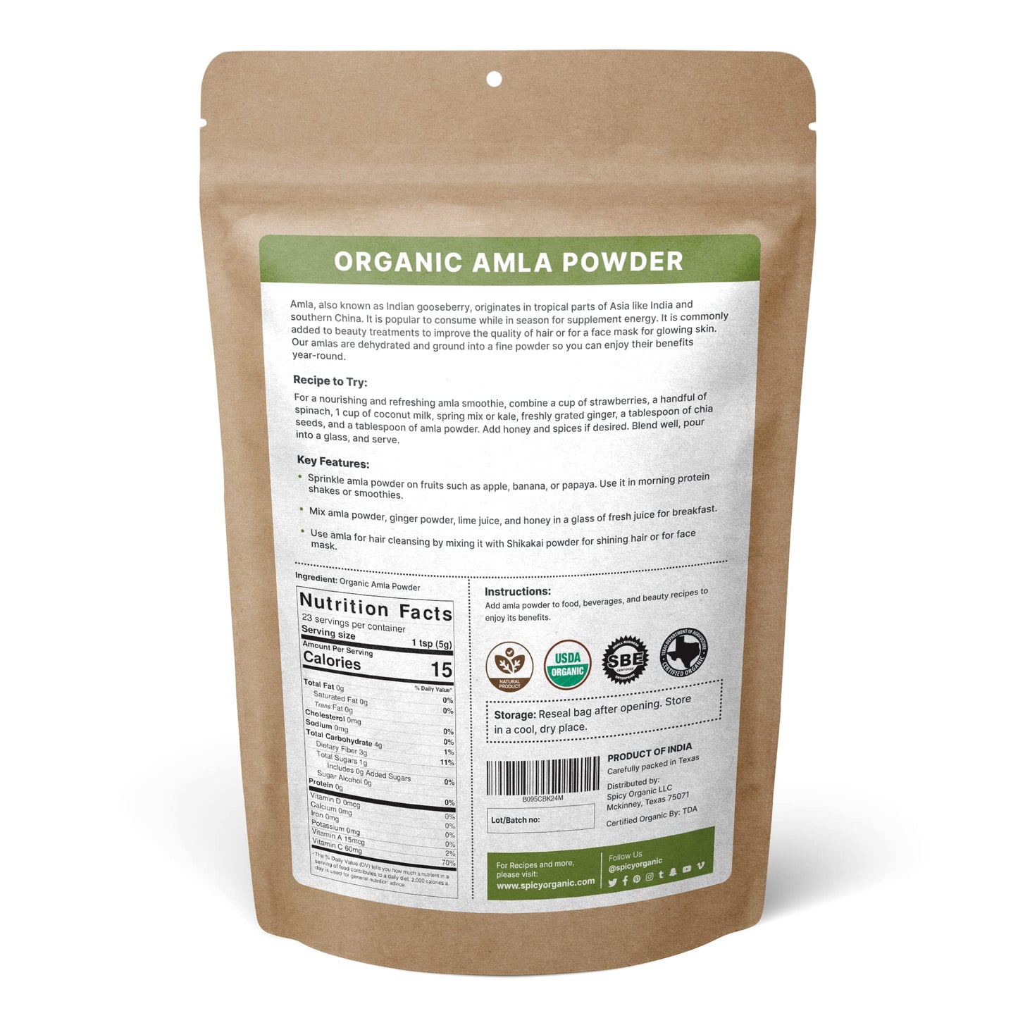 Spicy Organic Amla Powder, 4 oz