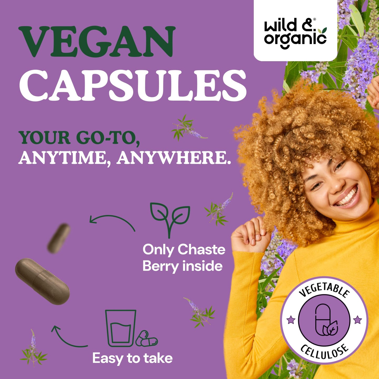 Wild & Organic Vitex Chasteberry Supplement Capsules, 60 Count