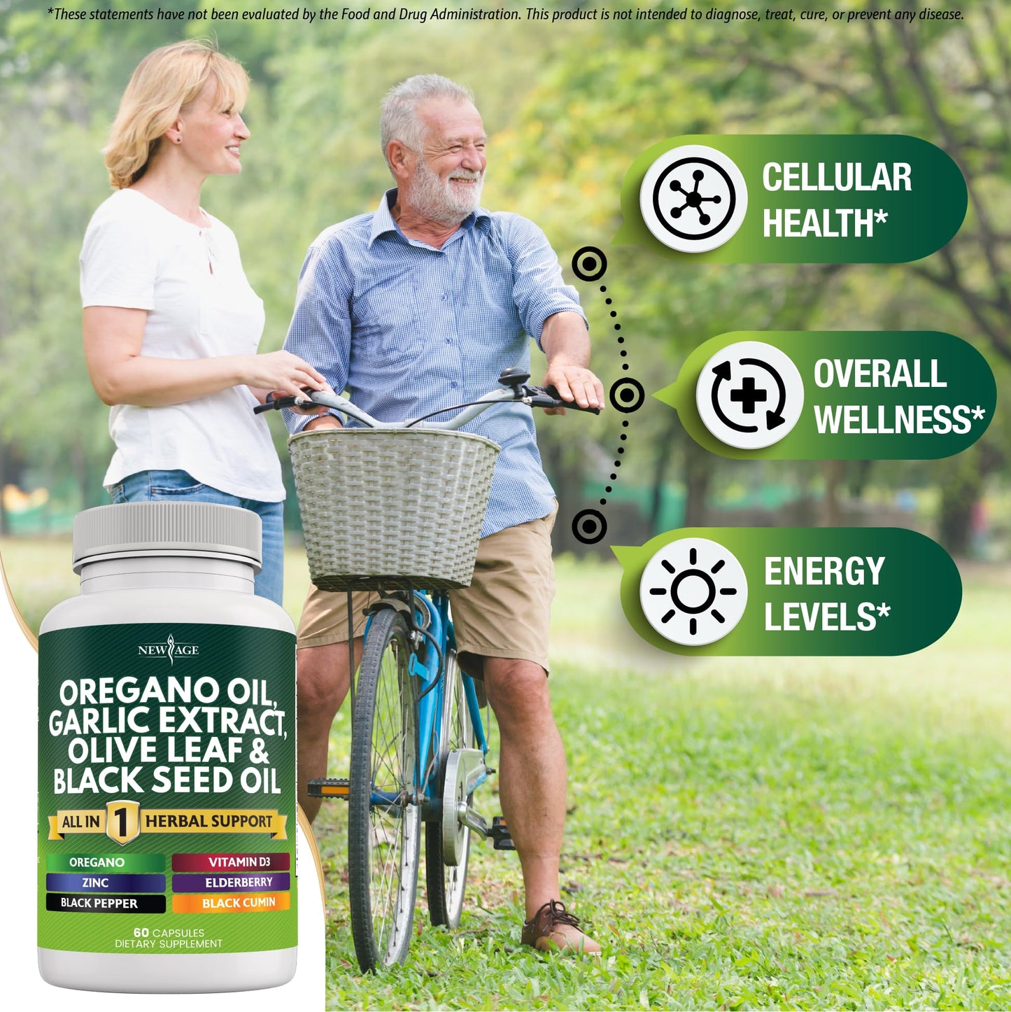 NEW AGE Oregano Oil Garlic Extract Olive Leaf with Astragalus Capsule 120