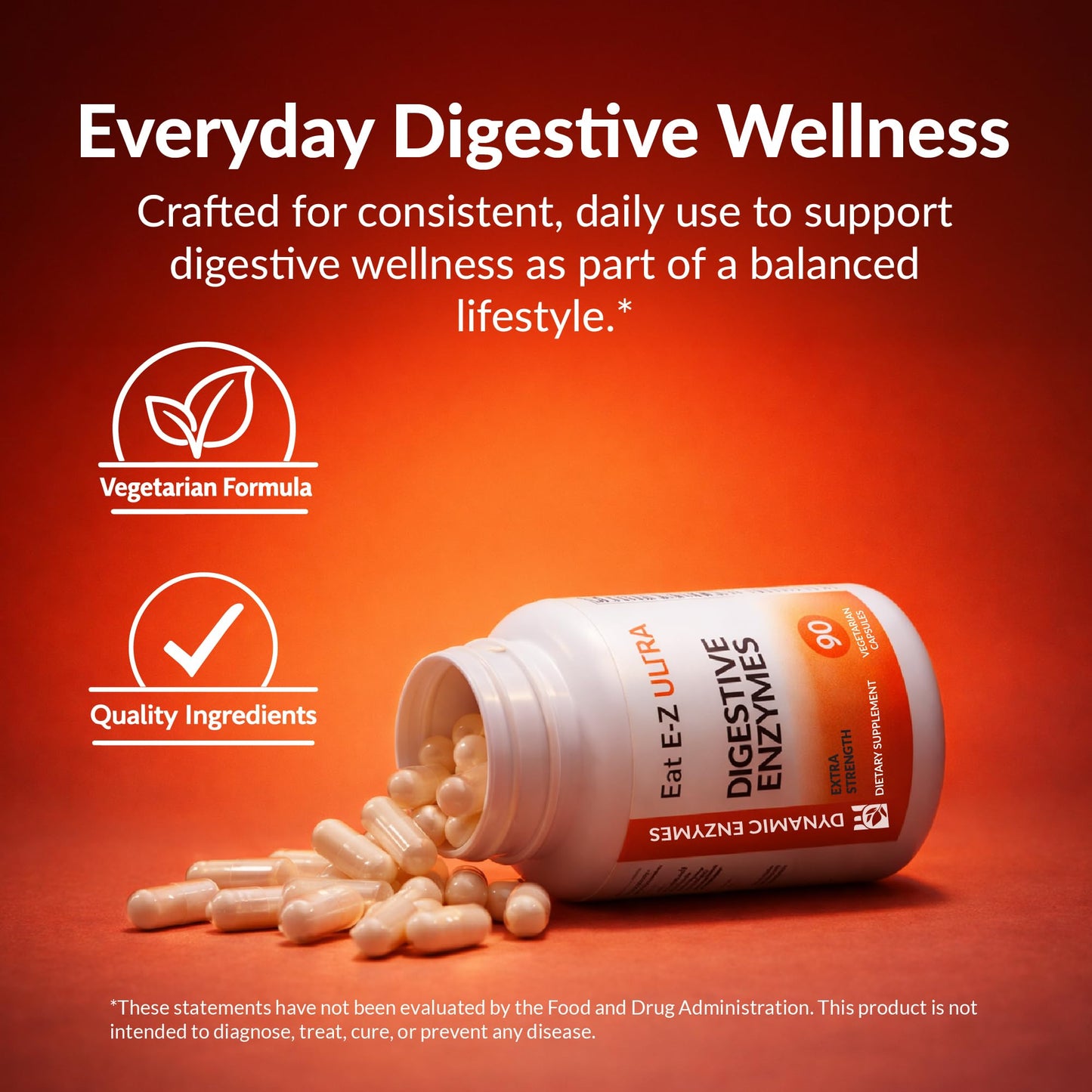 Dynamic Enzymes Eat E-Z Ultra Advanced Digestive Enzyme Supplement 90 Vegetarian Capsules