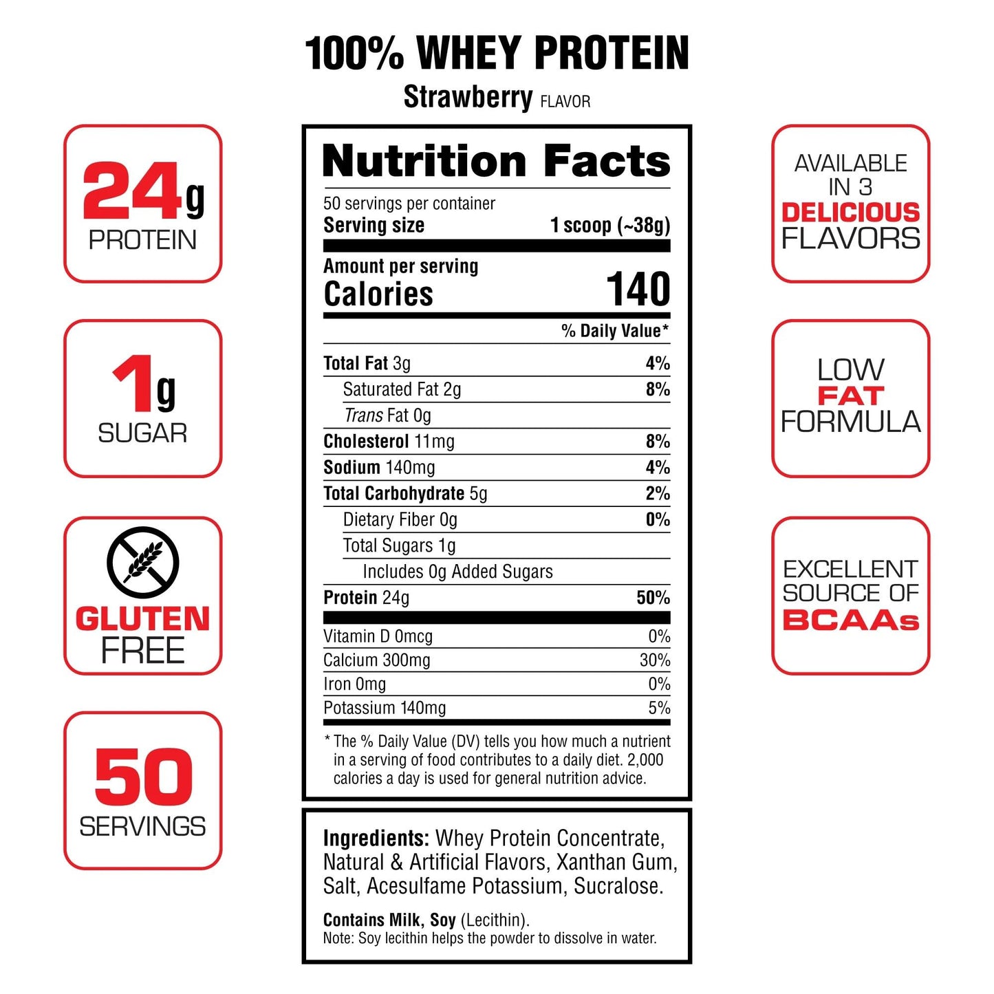 Labrada 100% Whey Protein Powder, Strawberry, 4.13 lb