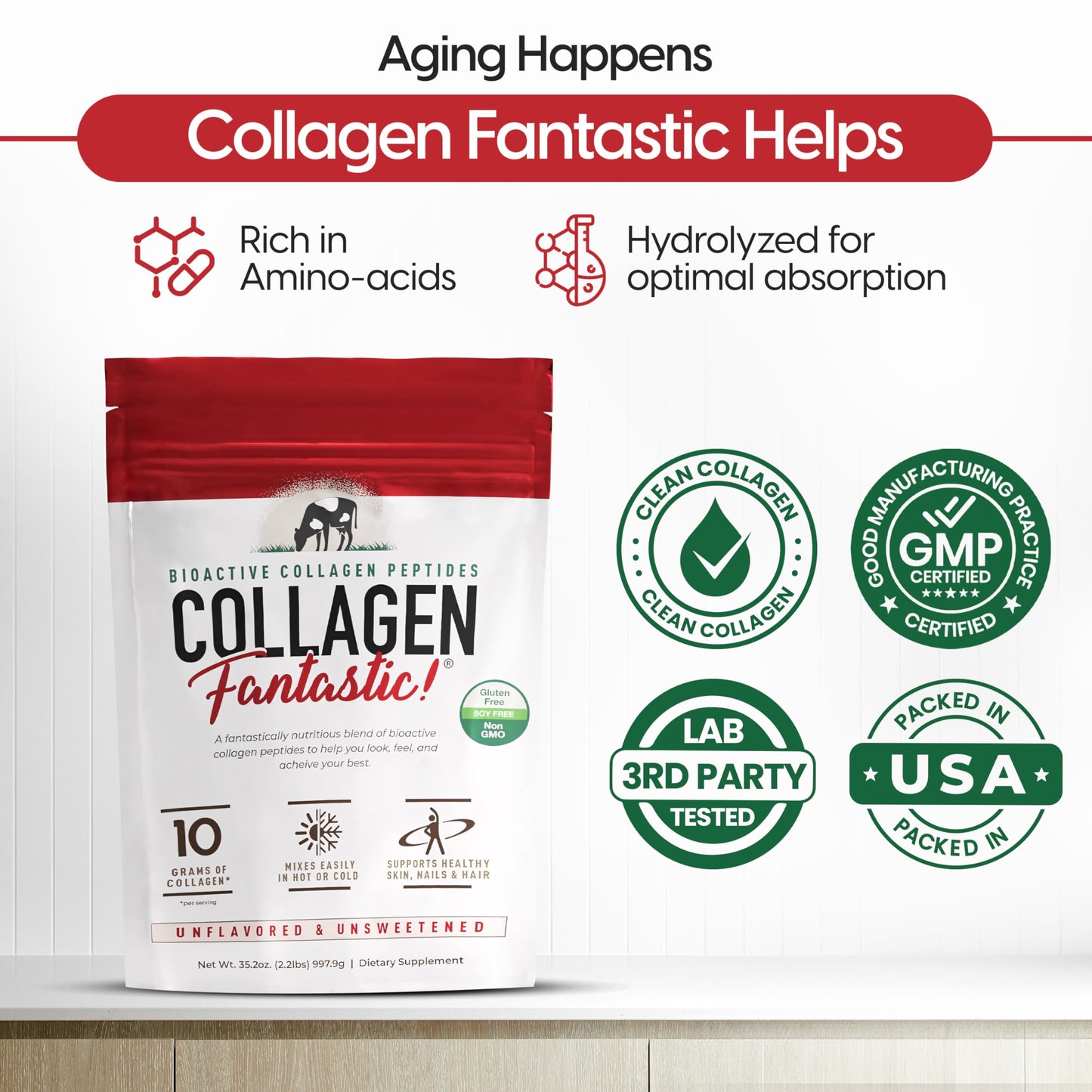 Fantastic Nutrition Collagen Peptides Unflavored Powder 90 Servings