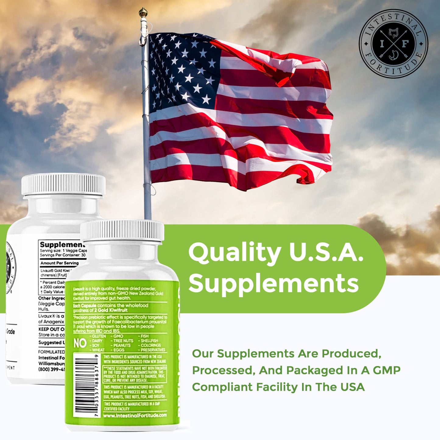 Intestinal Fortitude PREbiotic Gold: Kiwifruit Fiber, Butyrate & Prebiotic Restore Capsules, 30 Capsules