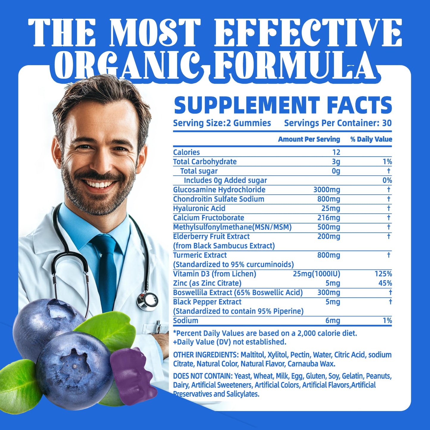 Bettervits Nutrition Glucosamine Chondroitin with MSM & Elderberry Extra Strength, 60 Gummies
