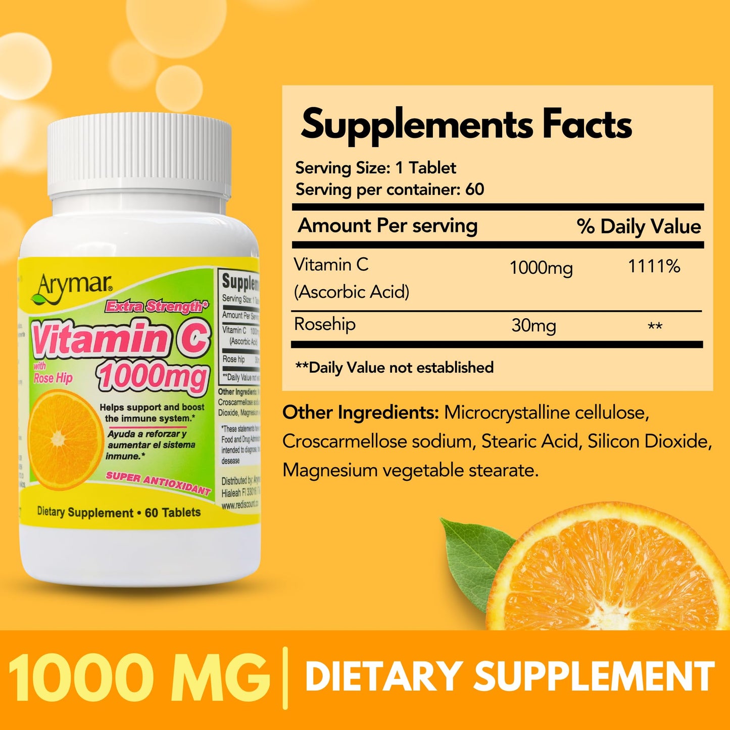 Arymar Vitamin C 1000 mg with Rosehip Extract 30 mg Tablet, 60 Tablets