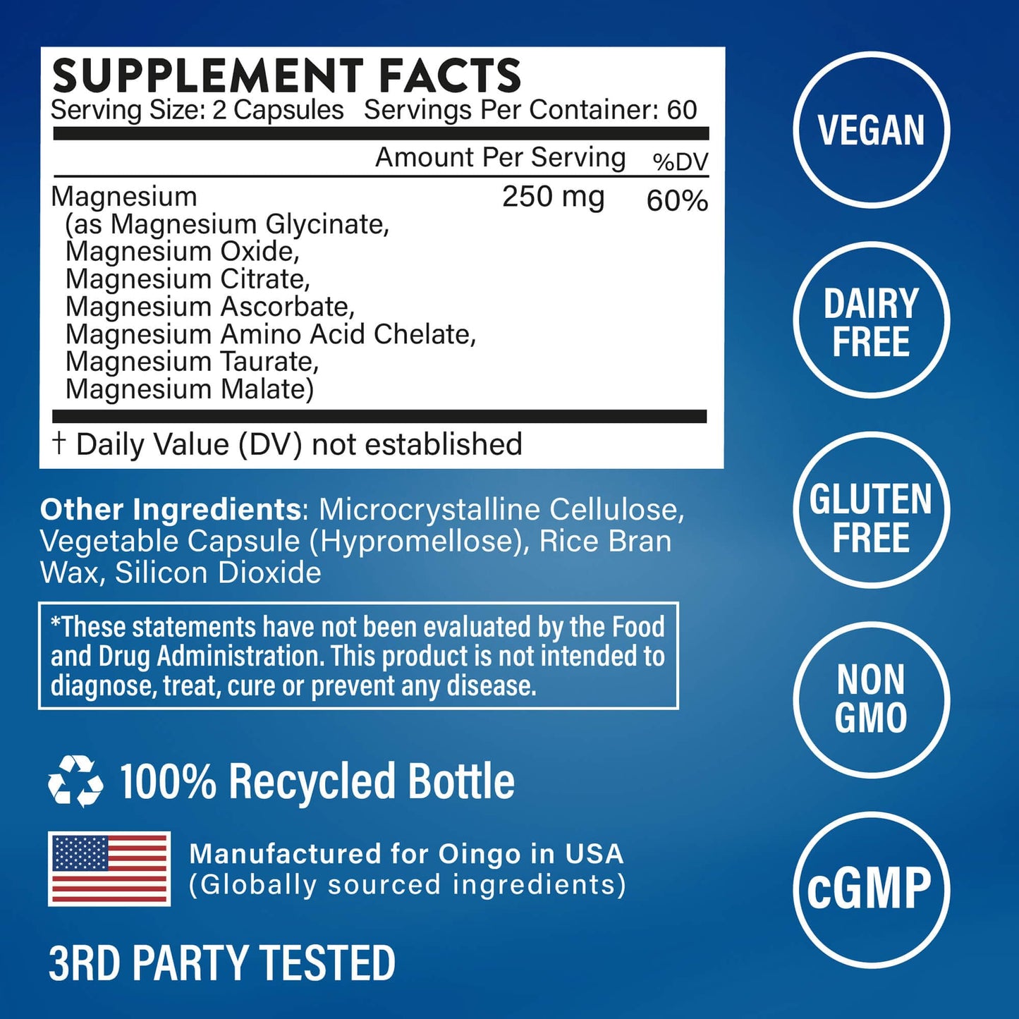 Oingo High Absorption Magnesium Complex – 7 in 1 Magnesium Supplement with Magnesium Glycinate, Citrate, Malate, 250 mg, 120 Capsules