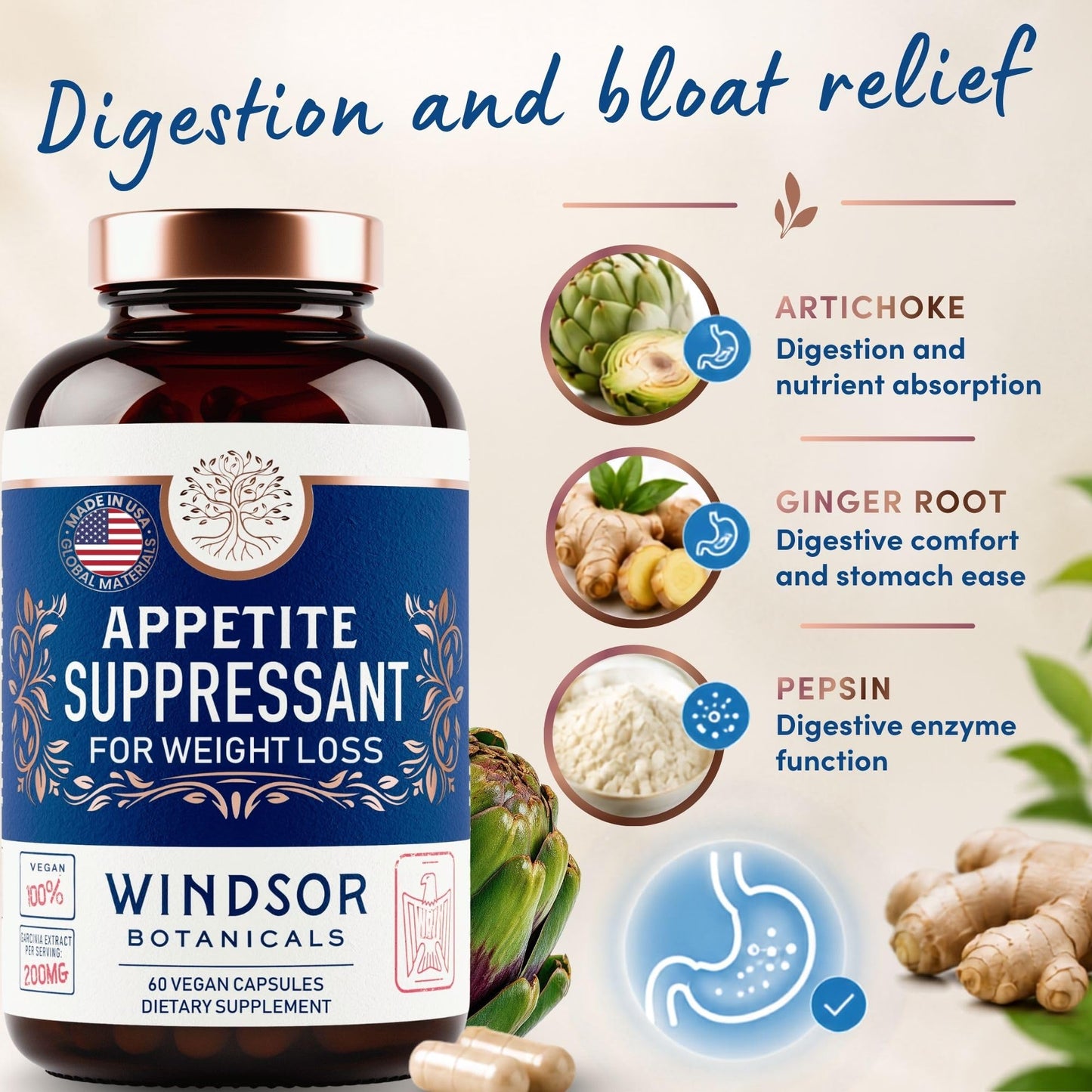 WINDSOR BOTANICALS Appetite Suppressant for Weight Loss Capsule 60 Capsules