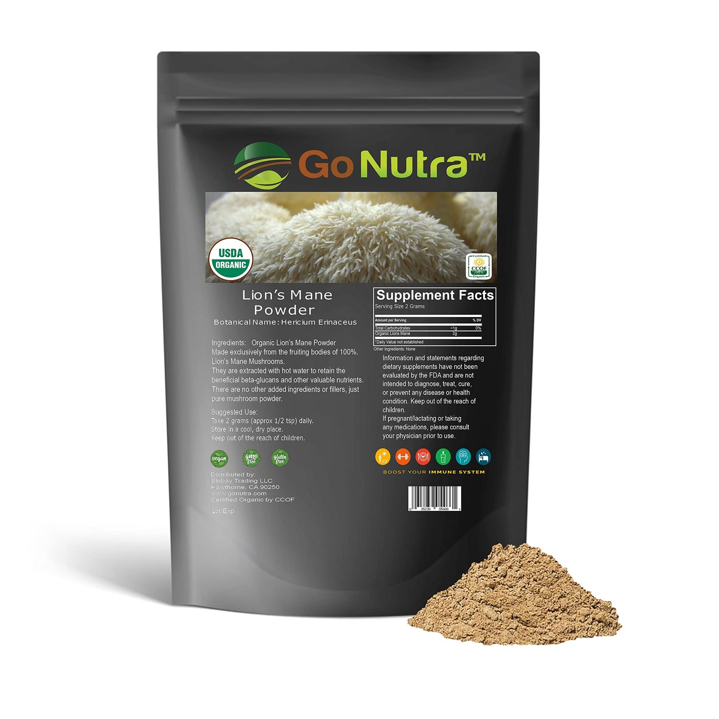 Go Nutra Organic Lions Mane Mushroom Powder 8 oz