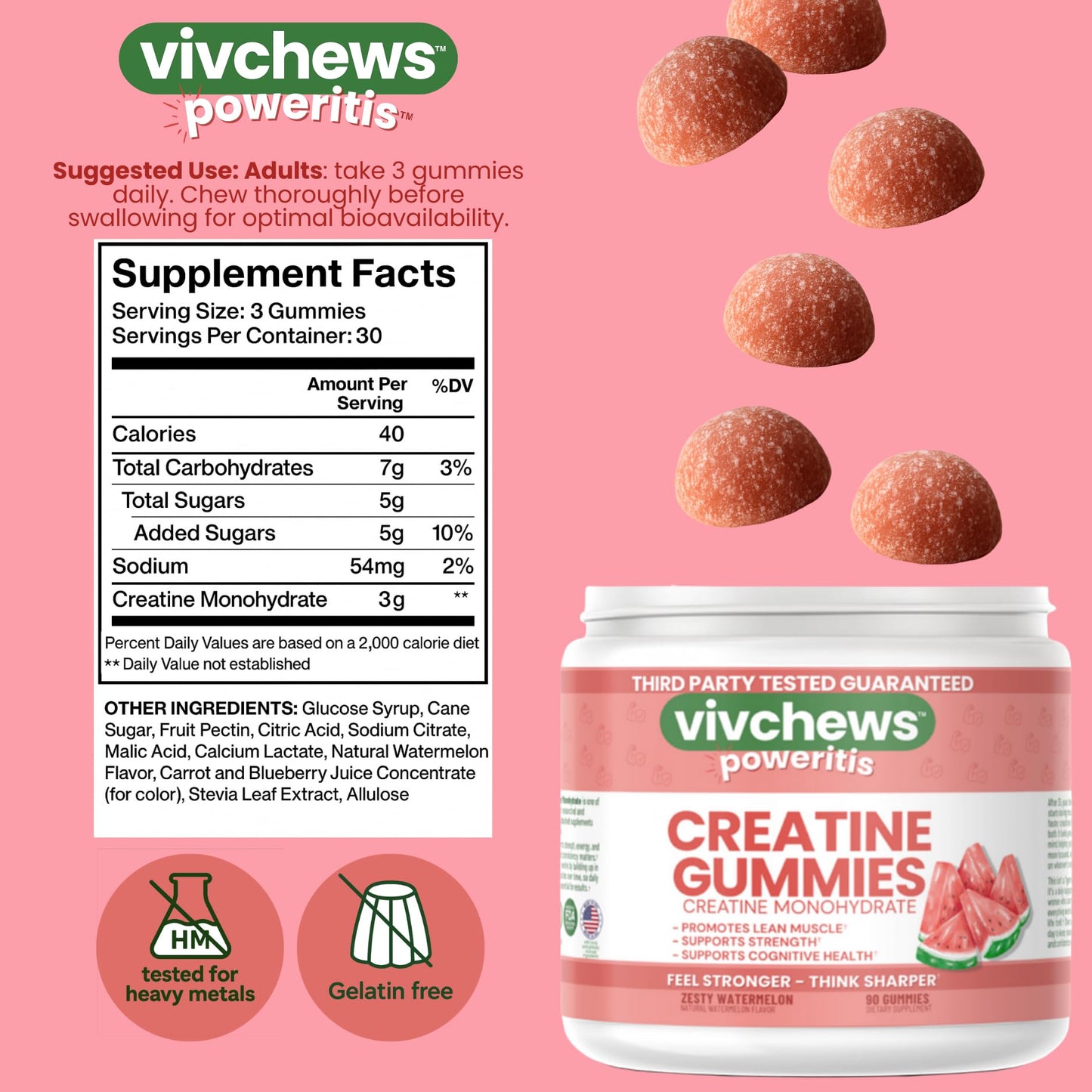 vivchews Creatine Gummies for Women 90 Count