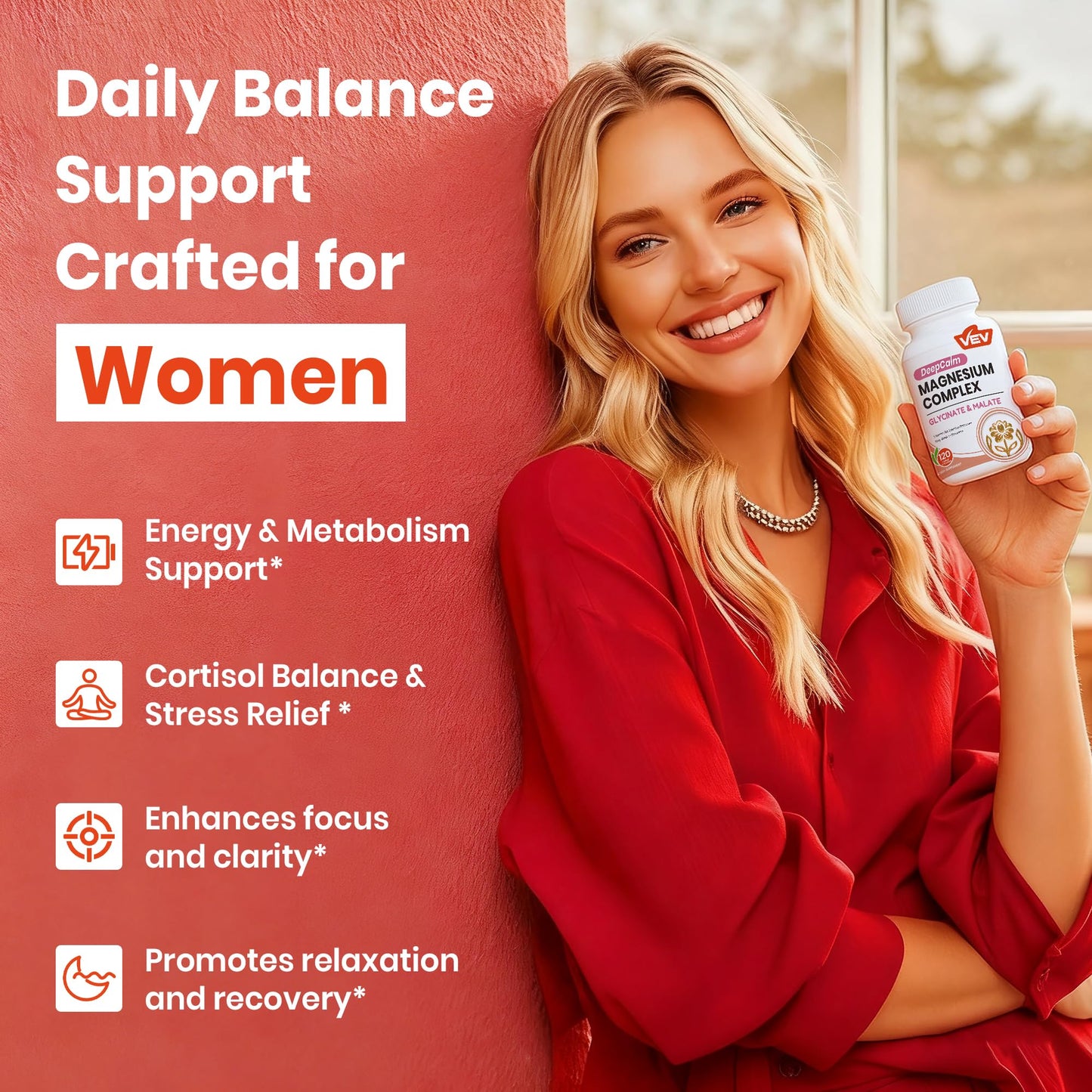 VEV Deep Calm Magnesium Complex for Women Capsules, 120 Count