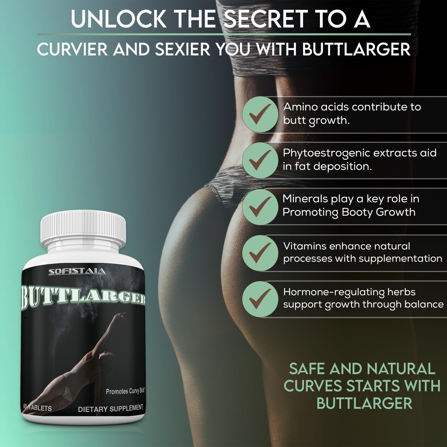 BEAUTIFYEM Sofistaia ButtLarger Natural Enhancement Supplement Tablet, 60 Tablets