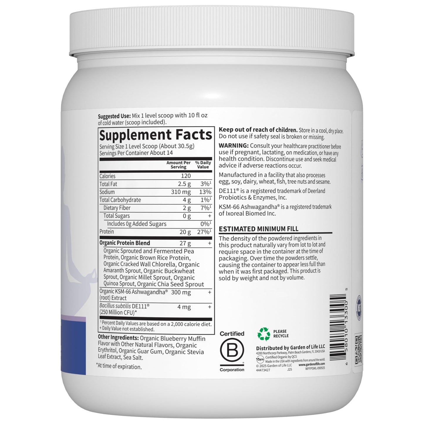 Garden of Life Functional Protein Stress Relief Protein Powder 15.06 oz