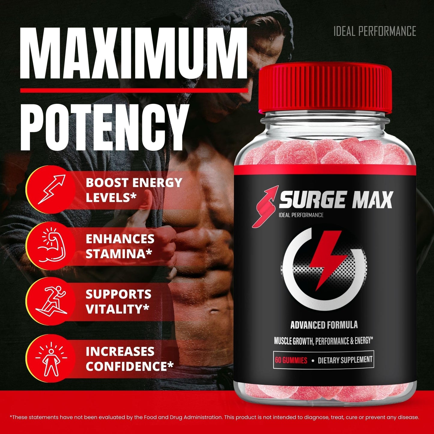 IDEAL PERFORMANCE Surge Max Gummies for Men, 120 Count