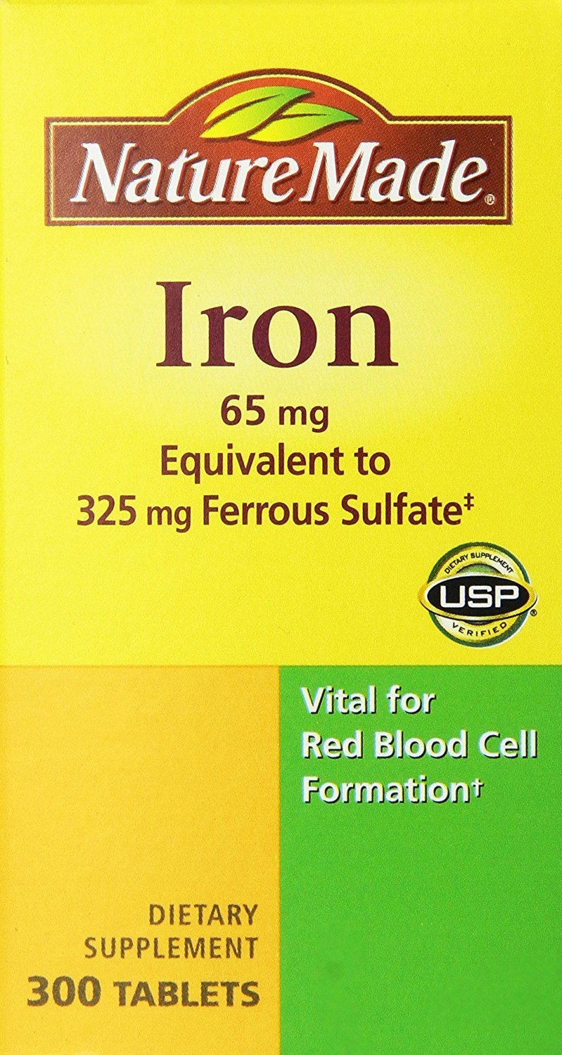 Nature Made Iron 65 mg (Equivalent to 325 mg Ferrous Sulfate), 300 Tablets