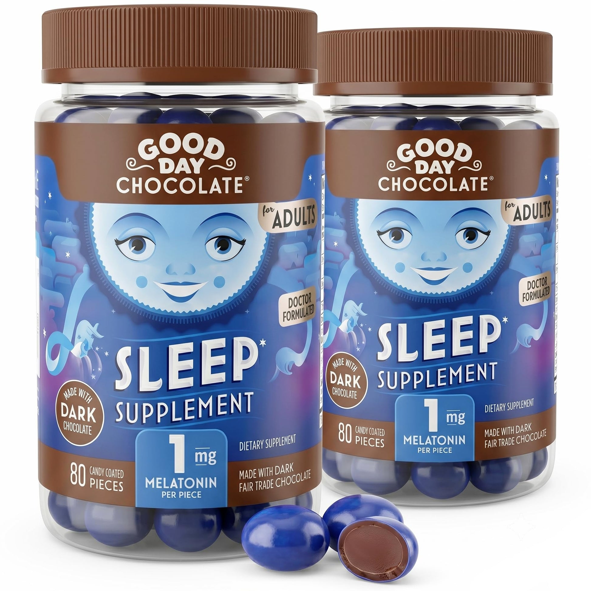 Good Day Chocolate Dark Chocolate for Adults with Chamomile and Melatonin Chewables, 160 Ct