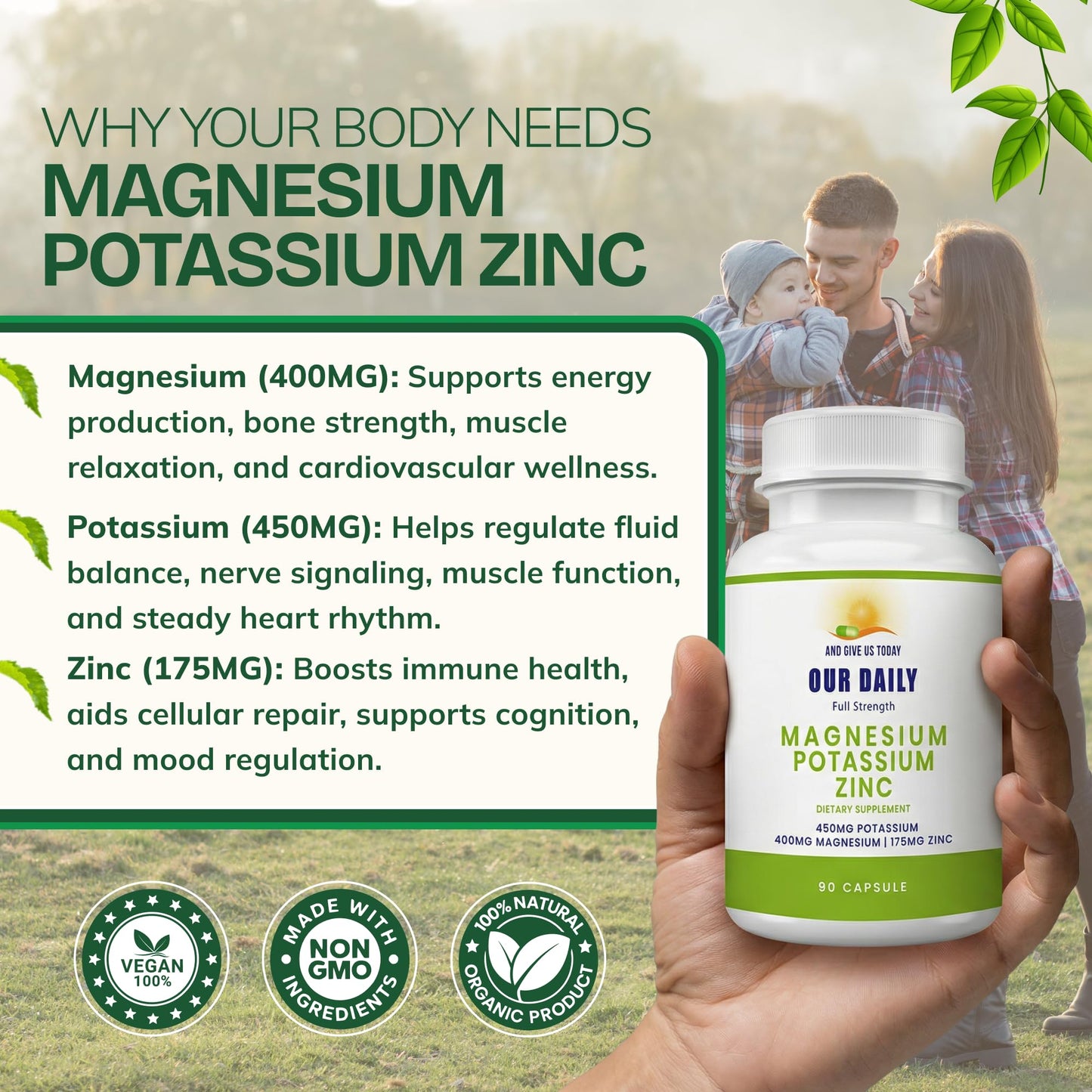 AND GIVE US TODAY OUR DAILY Our Daily Vites Potassium Magnesium Supplement with Zinc 1025mg 90 Capsules