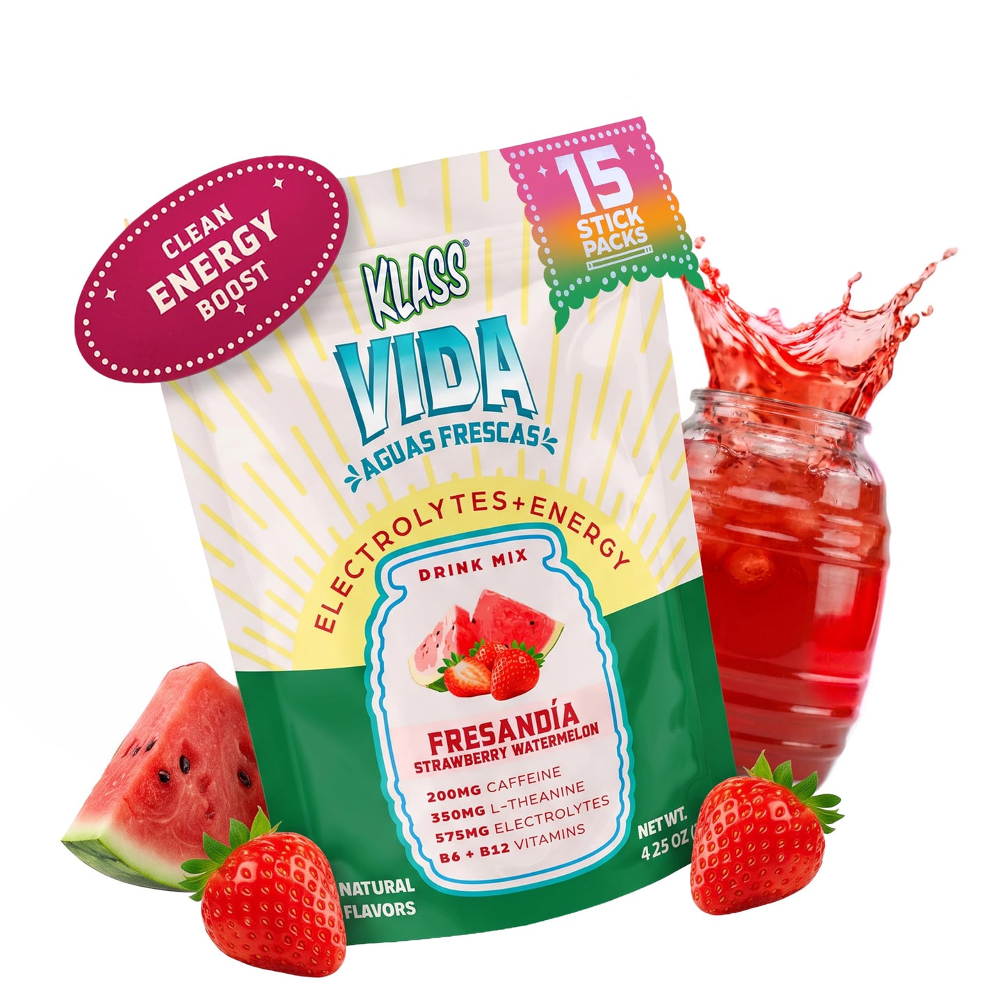 KLASS VIDA Energy + Hydration Powder Strawberry Watermelon 4.23 oz