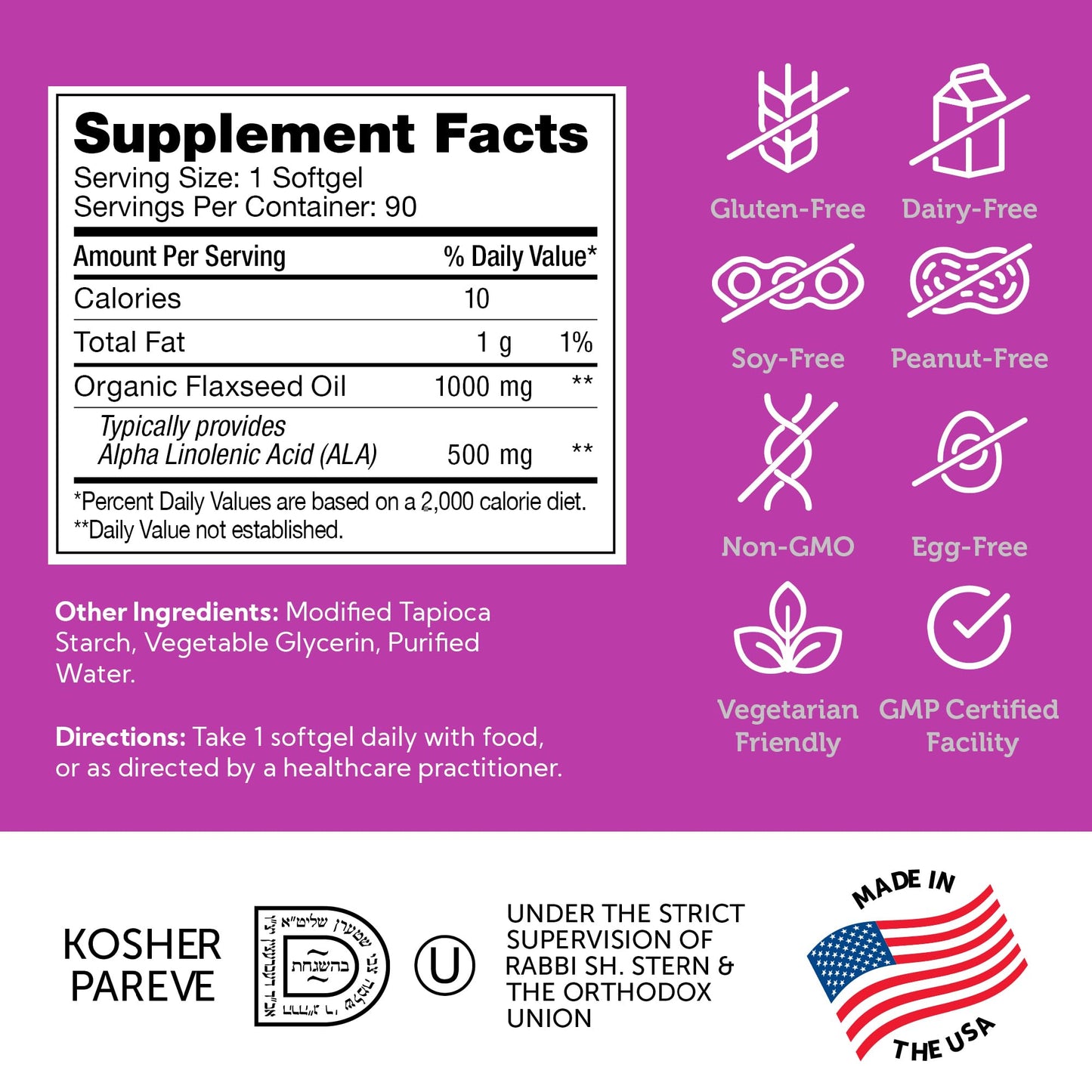 Zahler Organic Flaxseed Oil Softgels 1000mg, 90 Count